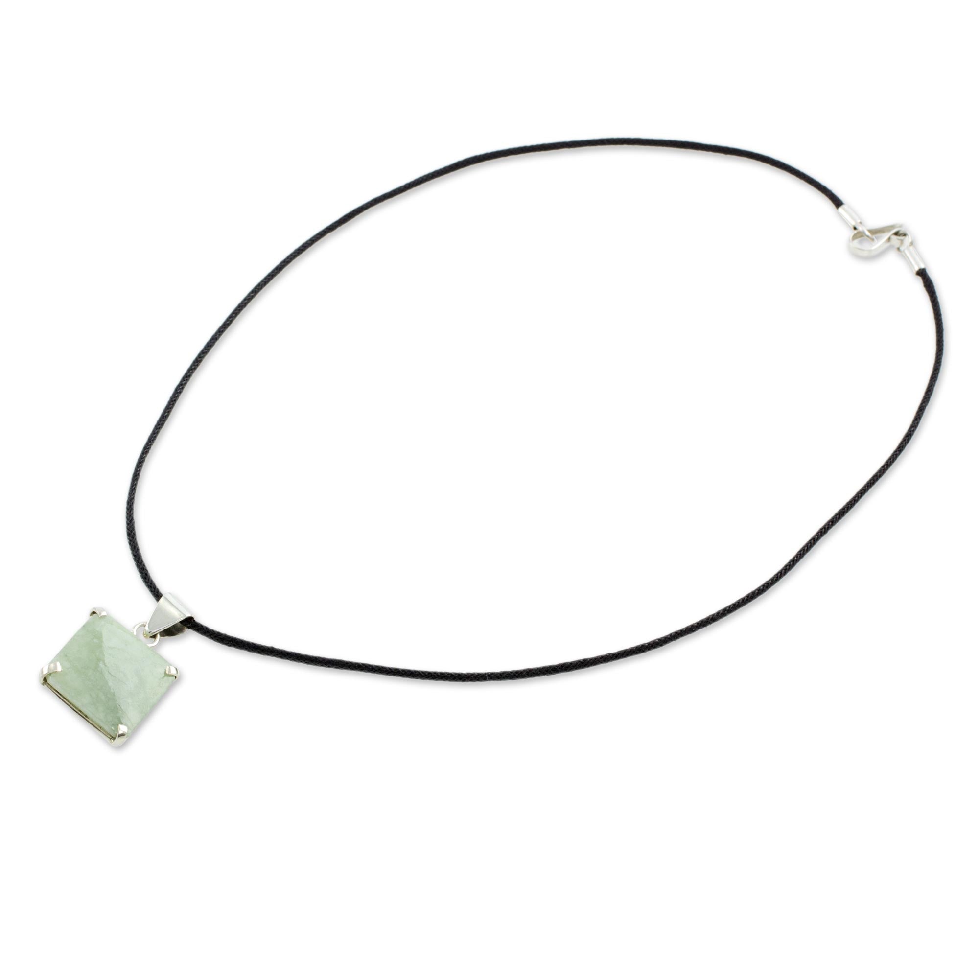 Premium Abstract Square Maya Jade Necklace in Sterling Silver