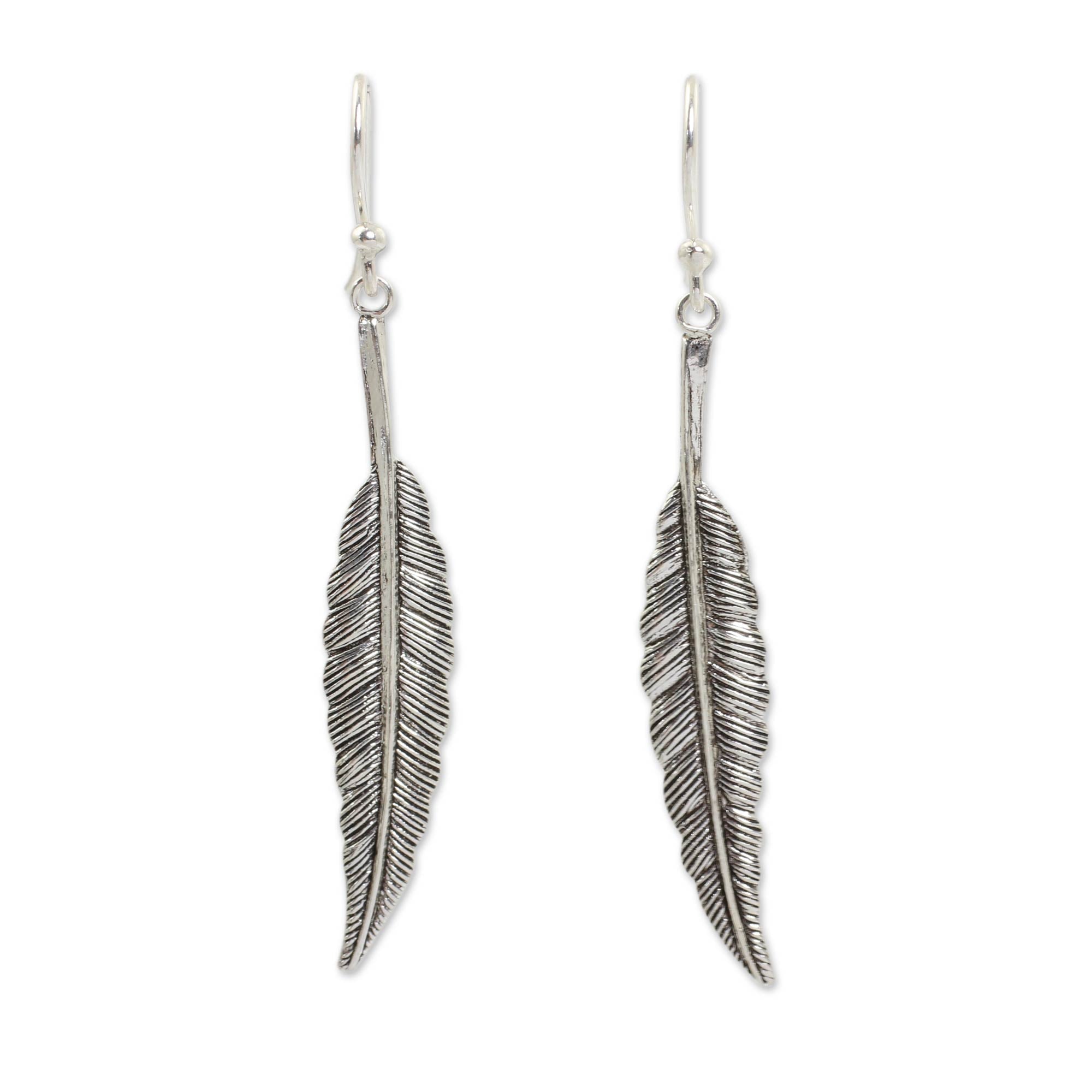 Premium Sterling Silver Feather Motif Earrings - Handcrafted Elegance