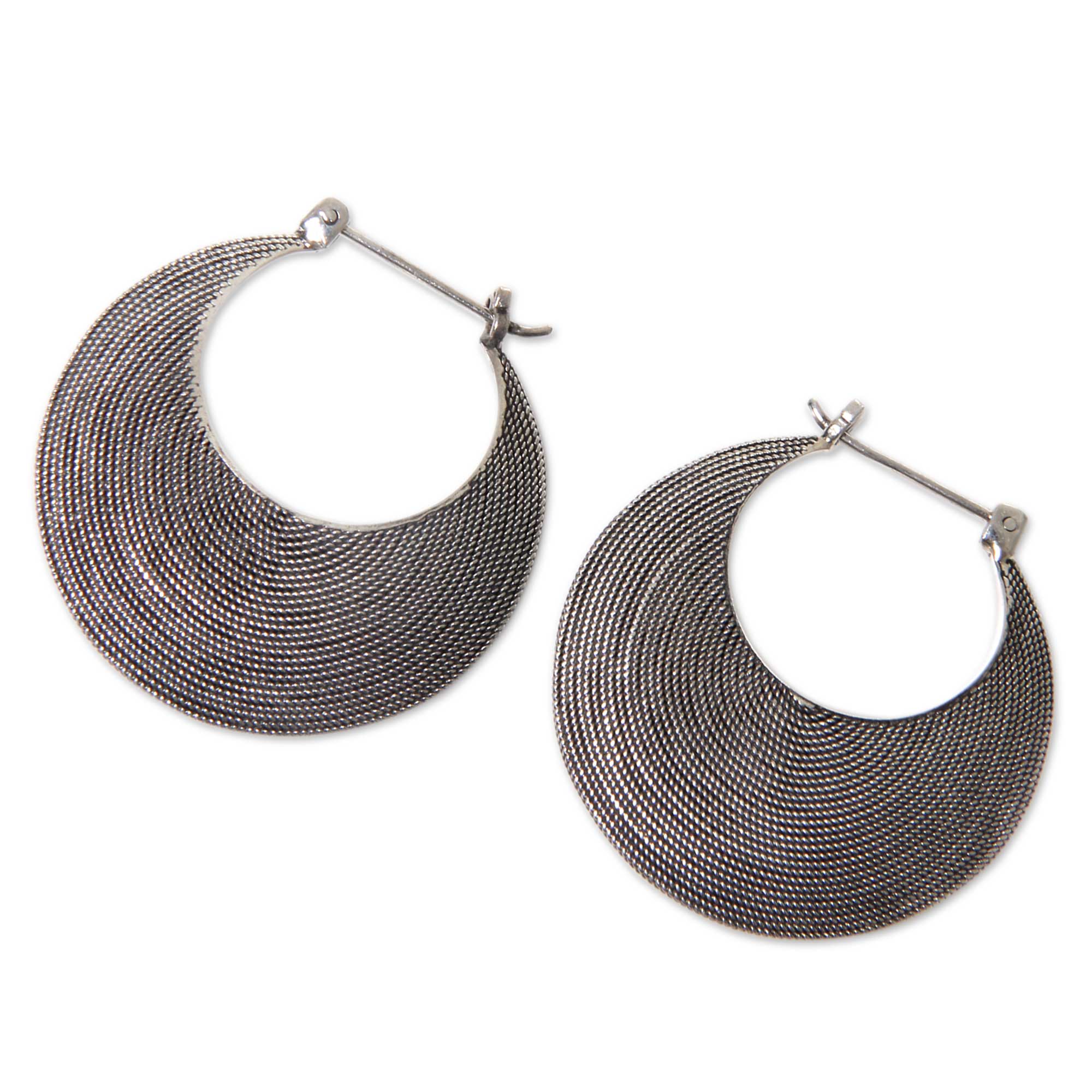 Premium Hypnotic Bali Moon Sterling Silver Hoop Earrings - Handcrafted in Bali