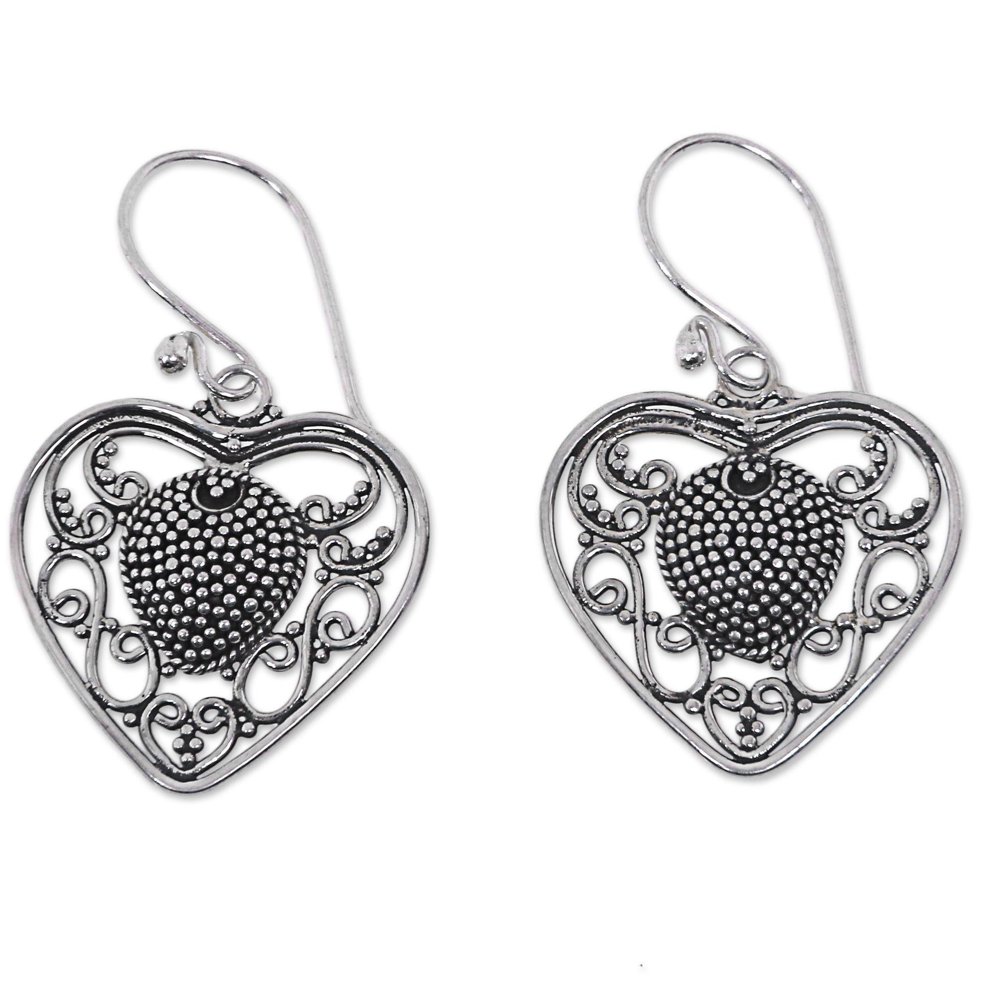 Premium Balinese Sterling Silver Heart Earrings - Handcrafted Elegance