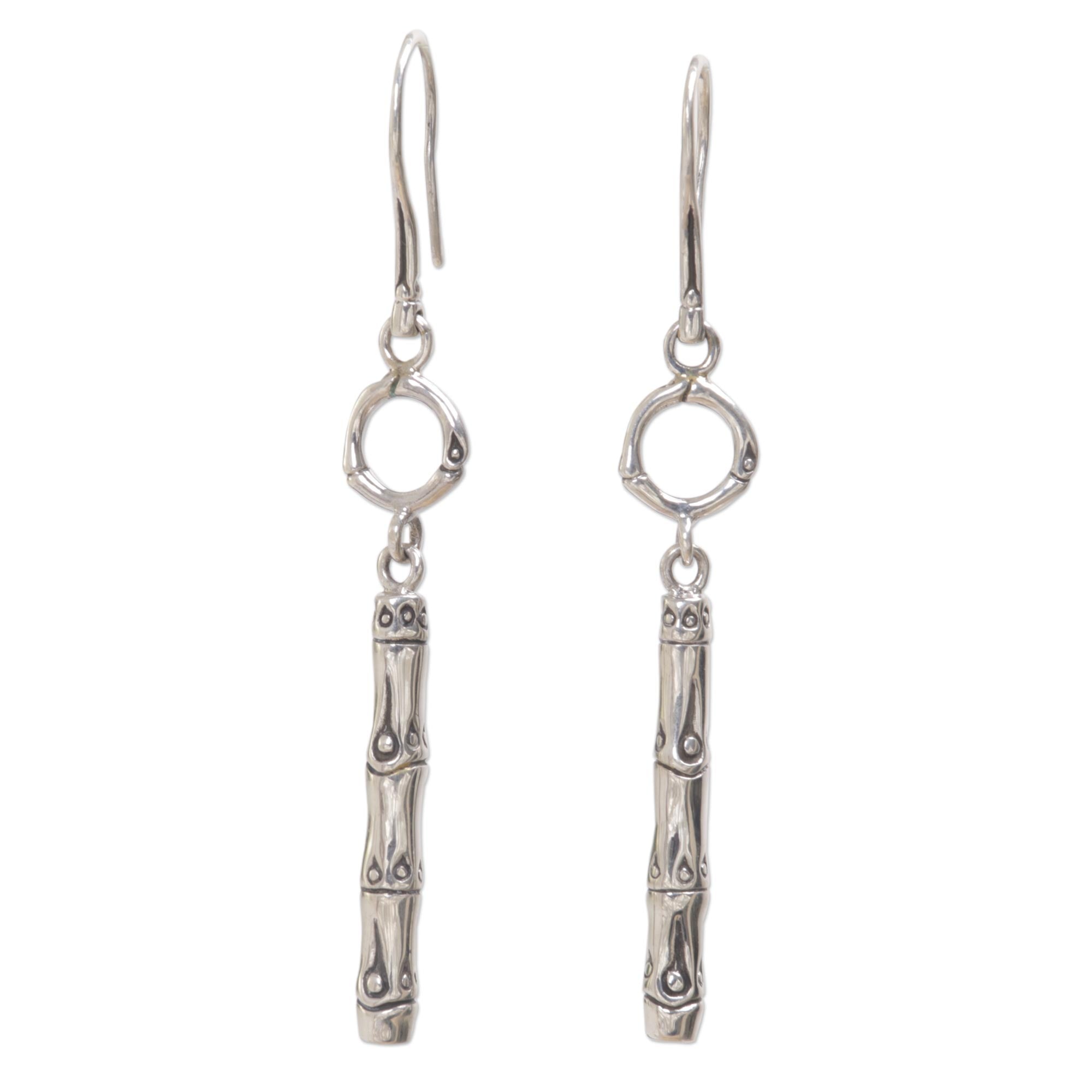 Premium Bamboo Motif Sterling Silver Dangle Earrings - Handcrafted Elegance