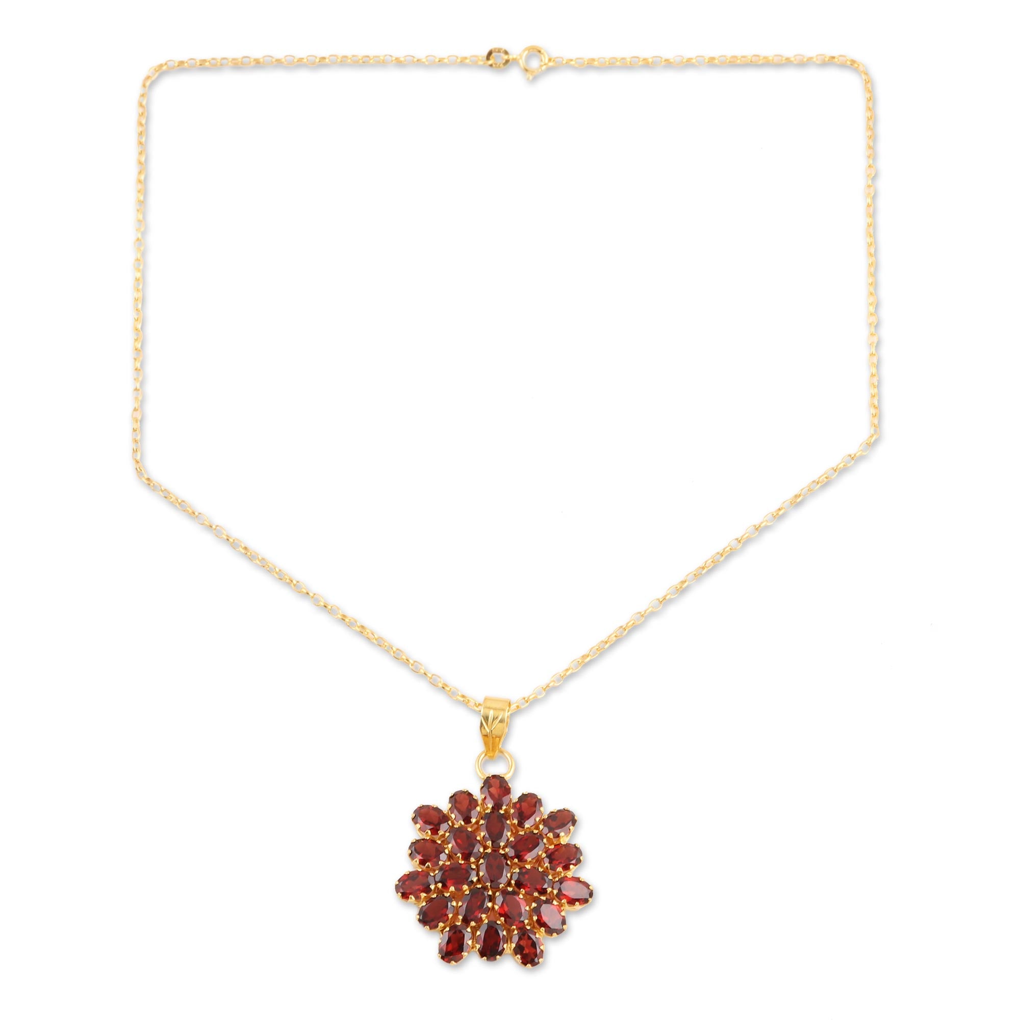 Premium Radiant Sign Gold-Plated Garnet Pendant Necklace