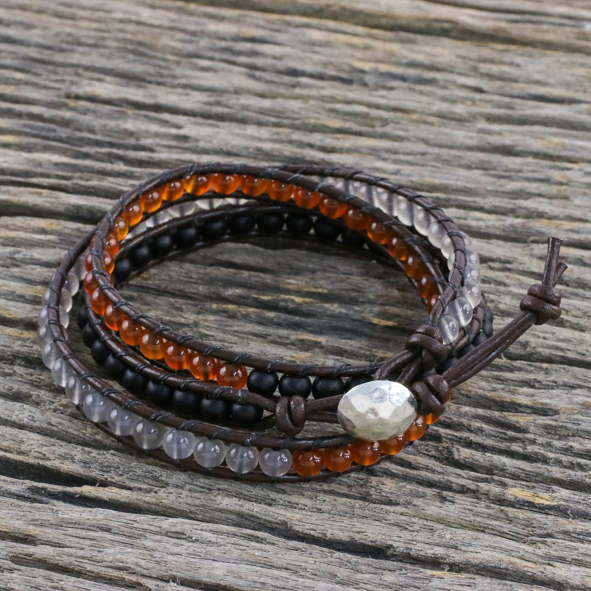 Premium Sunset Wanderlust Wrap Bracelet – Handcrafted Leather & Gemstone Design