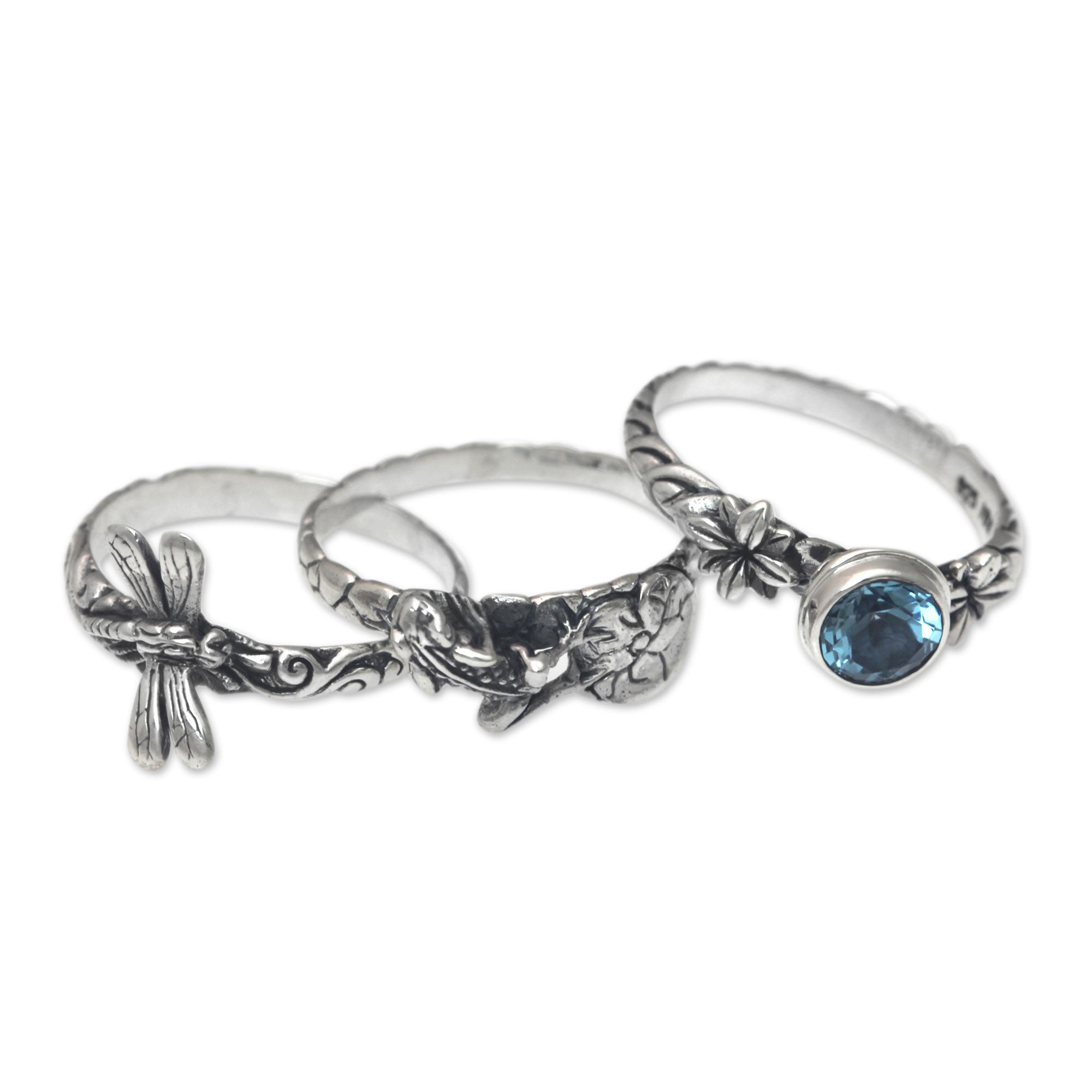 Premium Garden of Eden Sterling Silver & Blue Topaz Stacking Rings Set (3-Piece)