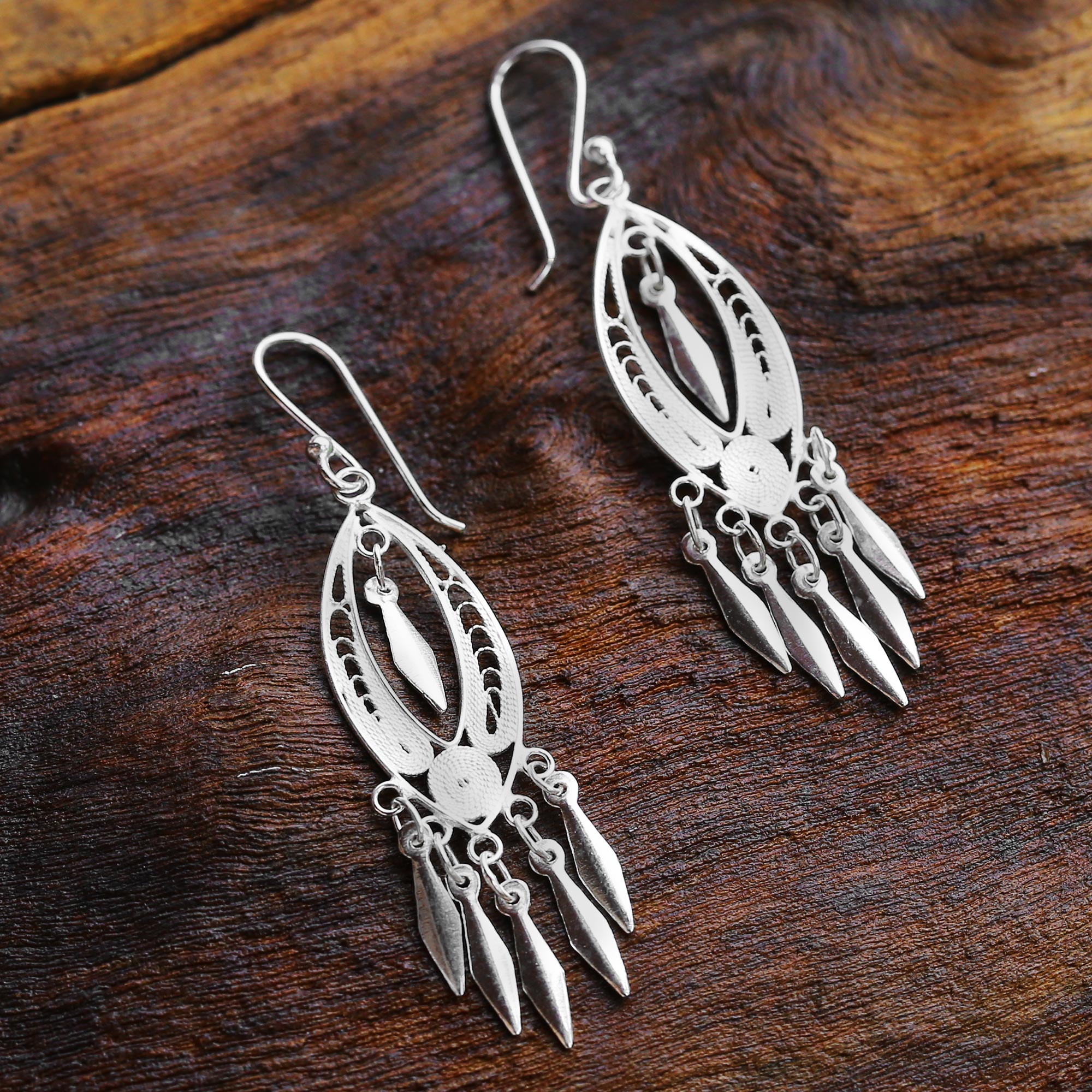 Premium Shining Spears Silver Chandelier Earrings - Handcrafted Elegance