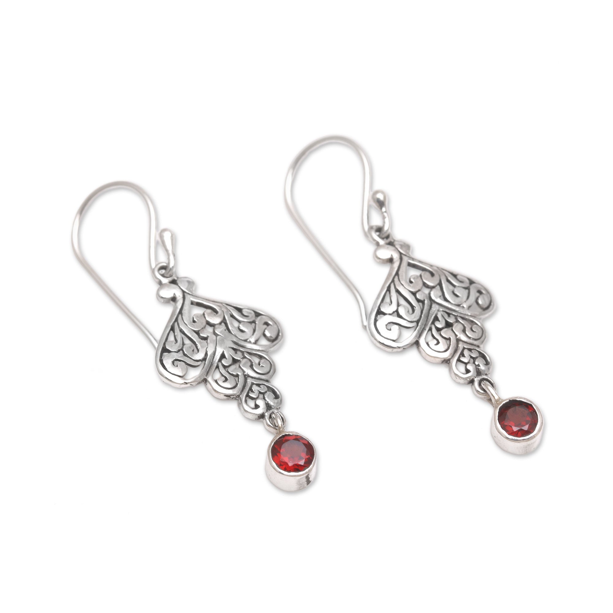 Premium Tumbling Hearts Garnet Dangle Earrings - Sterling Silver Elegance