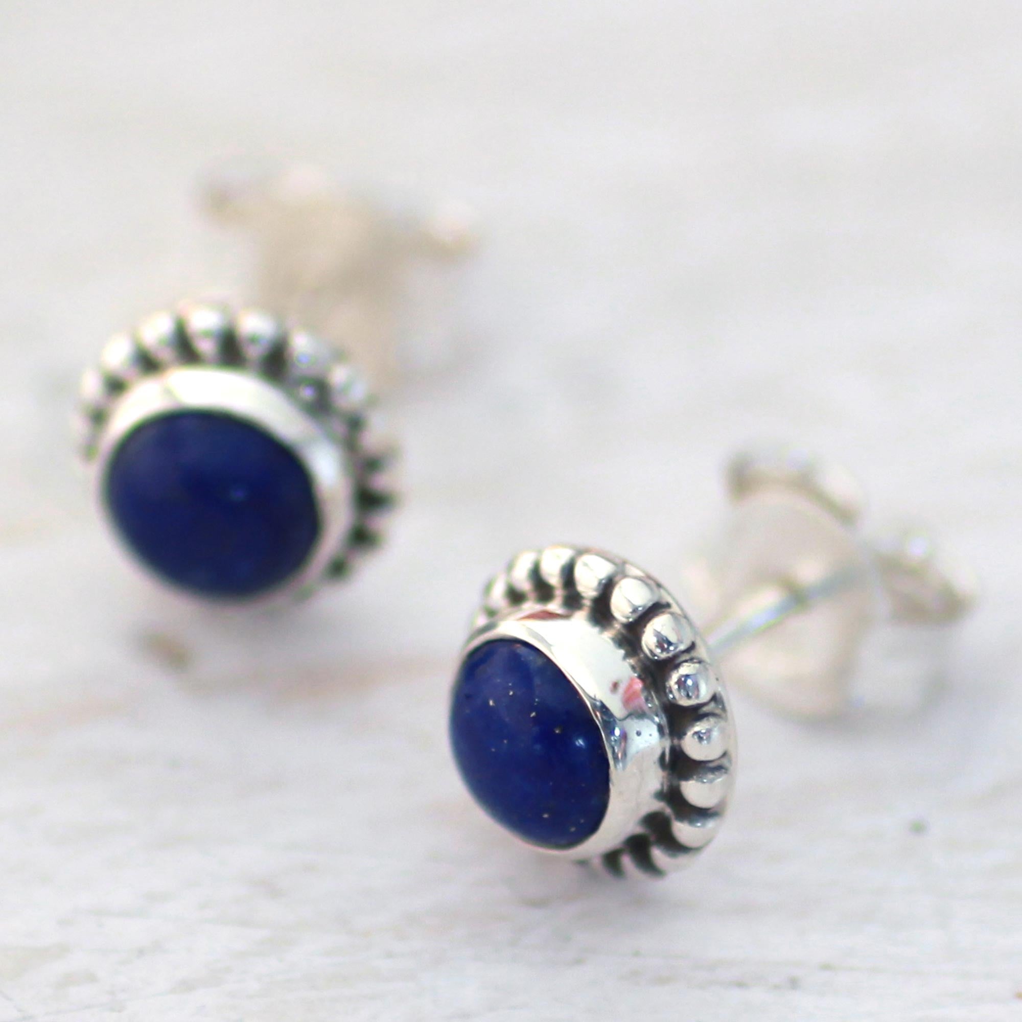 Premium Blue Globe Sterling Silver Stud Earrings