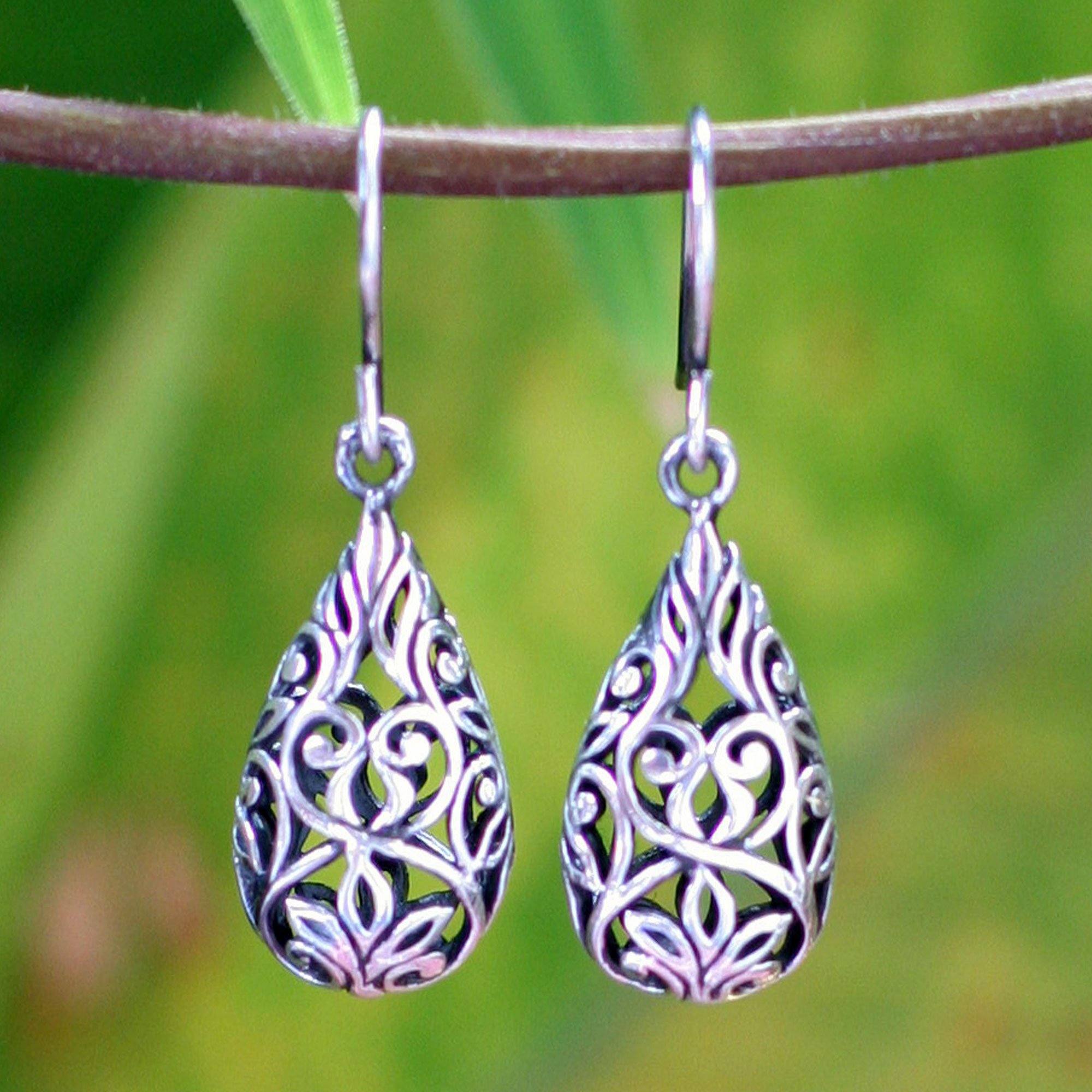 Premium Forest Vines Teardrop Earrings in Sterling Silver