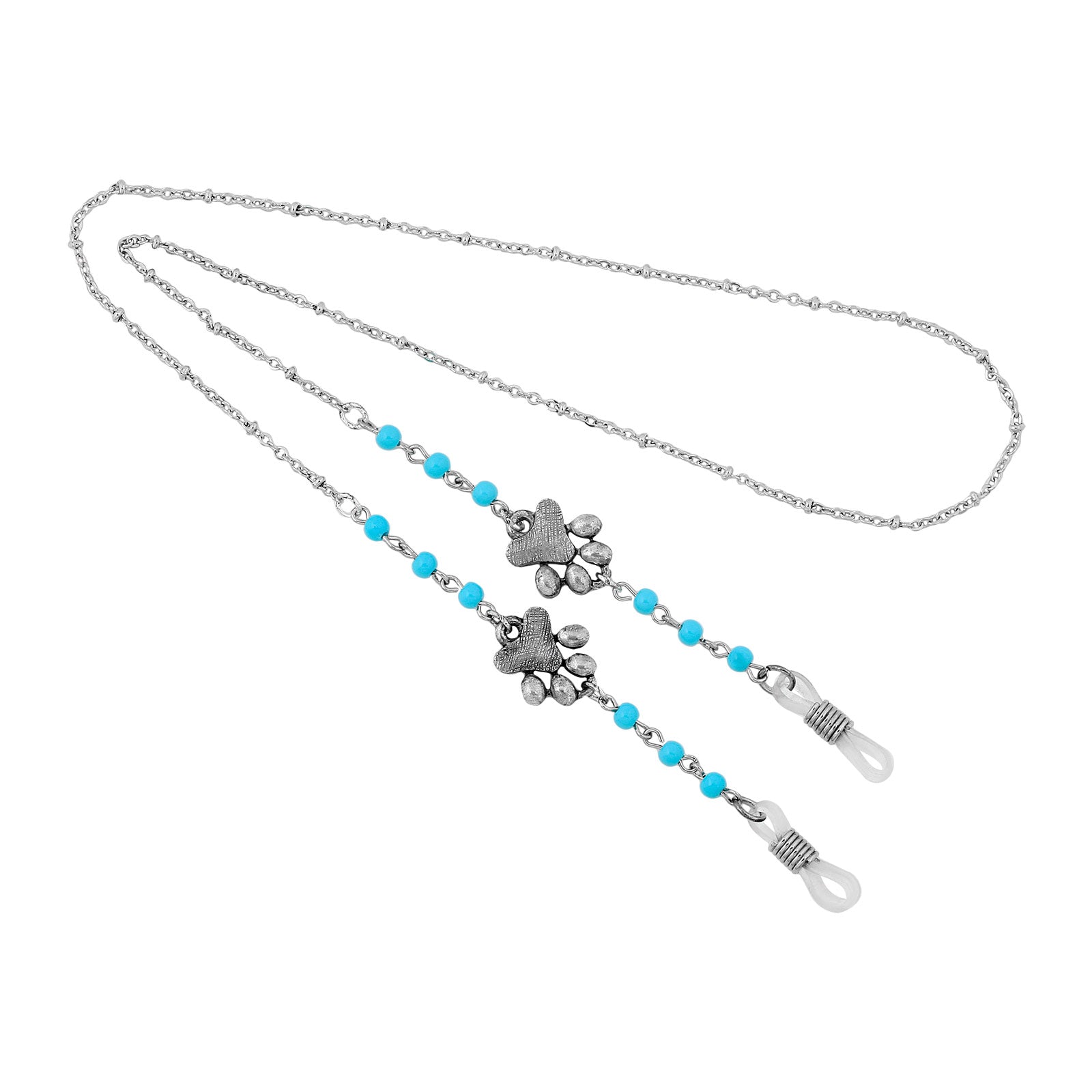 Premium Silver-Tone Dog Paw Turquoise Bead Eyeglass Holder Necklace - 24 Inch