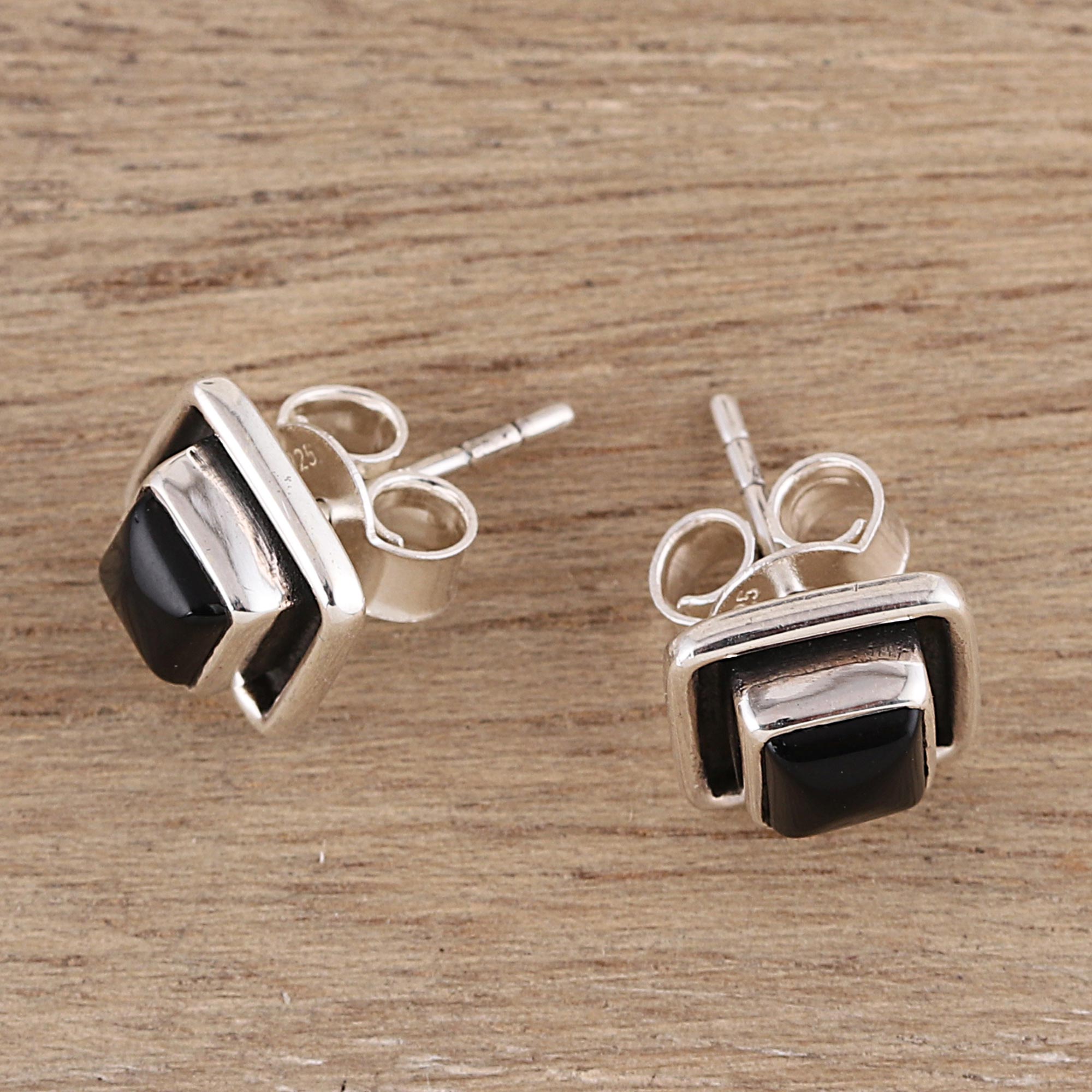 Premium Midnight Onyx Stud Earrings - Handcrafted Sterling Silver Jewelry