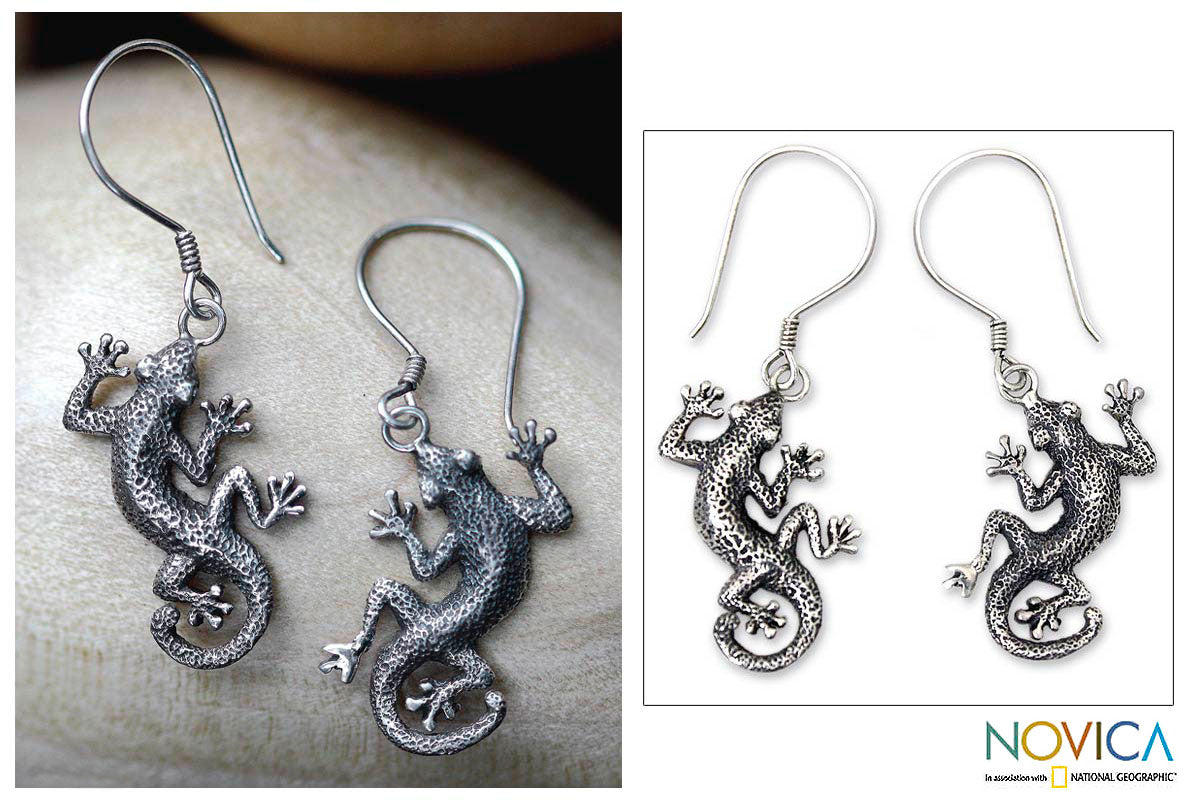 Premium Gecko Shuffle Sterling Silver Earrings - Handcrafted Elegance