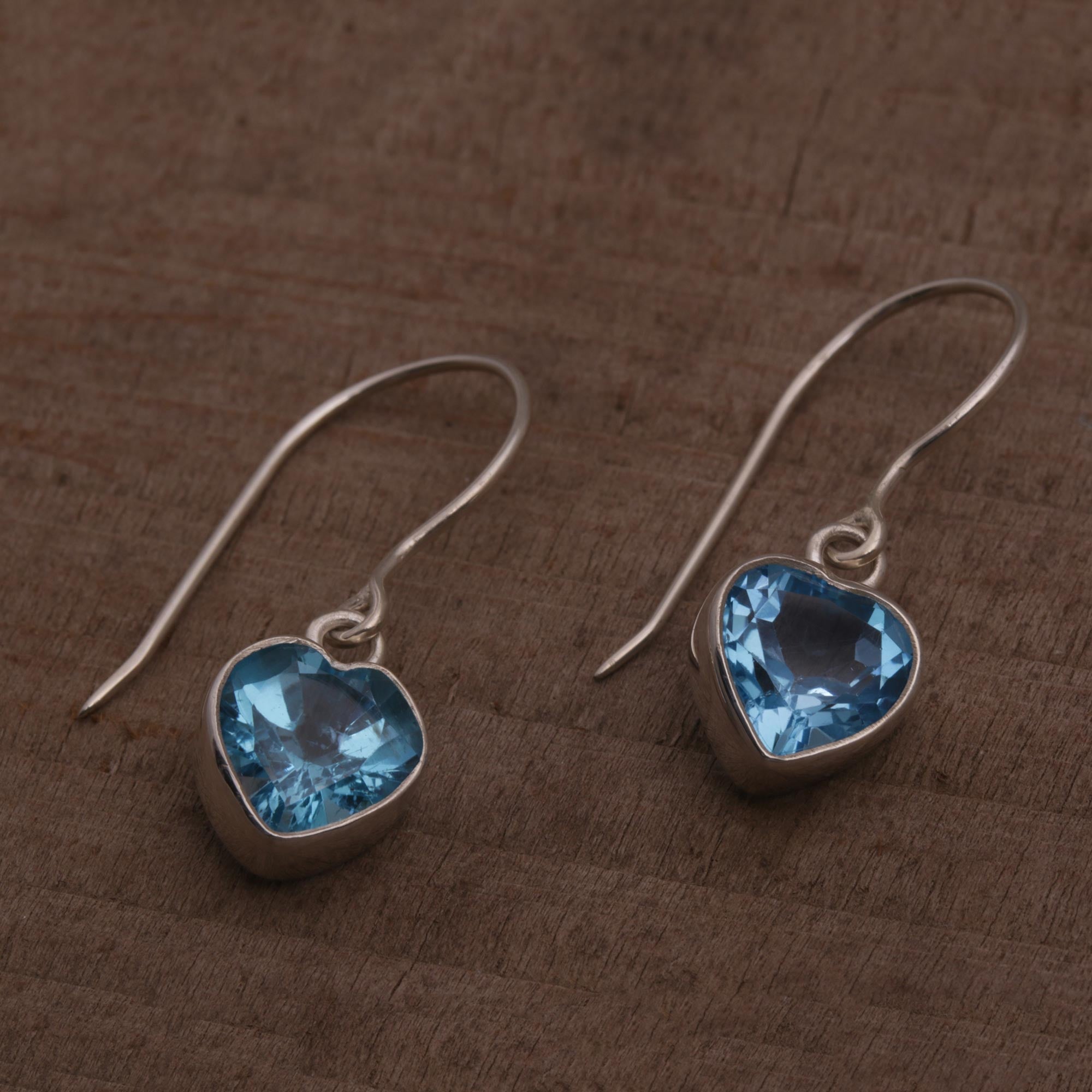 Premium Blue Topaz Heart Dangle Earrings - Bali Artisan Crafted