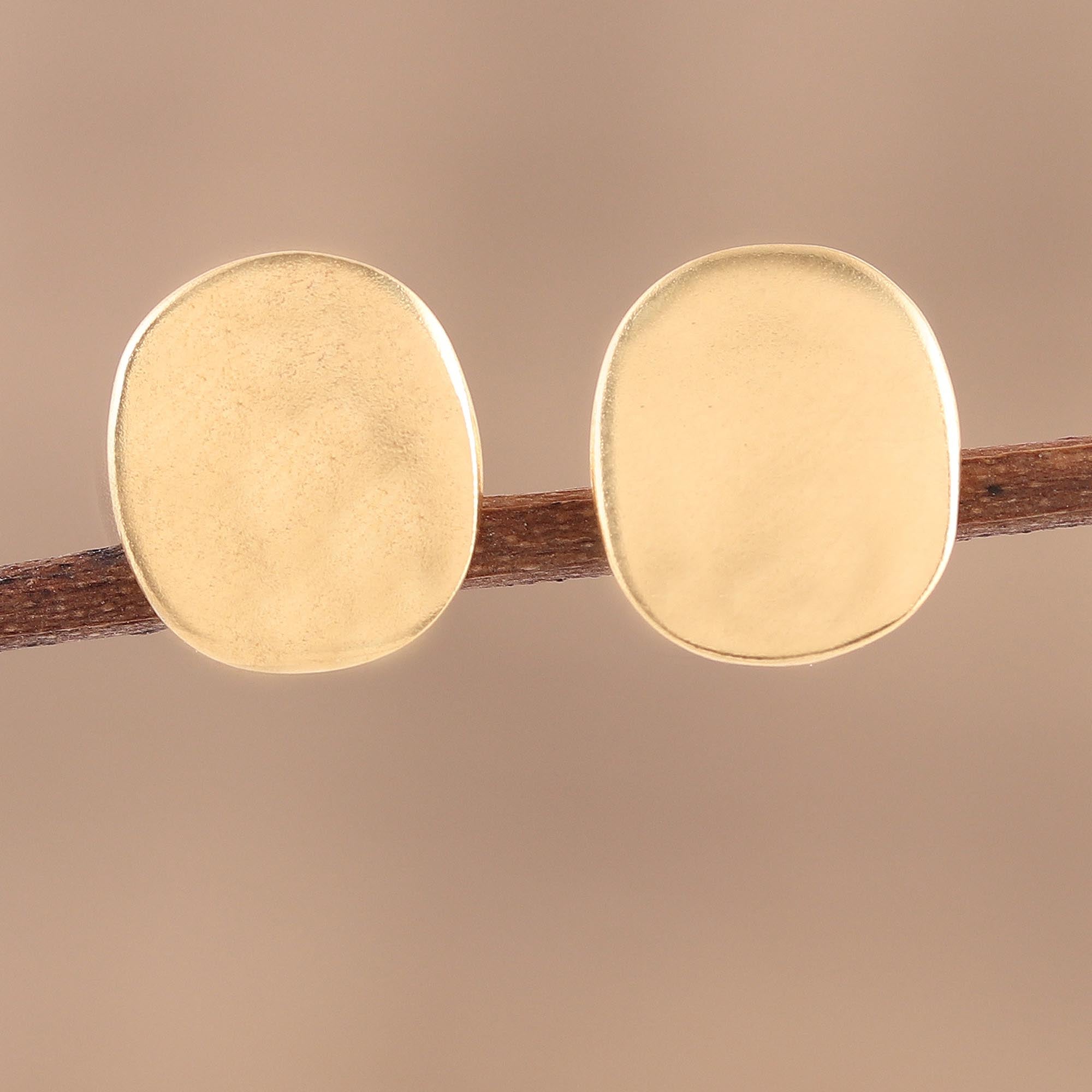 Premium 22k Gold Plated Sterling Silver Stud Earrings - Handcrafted Elegance