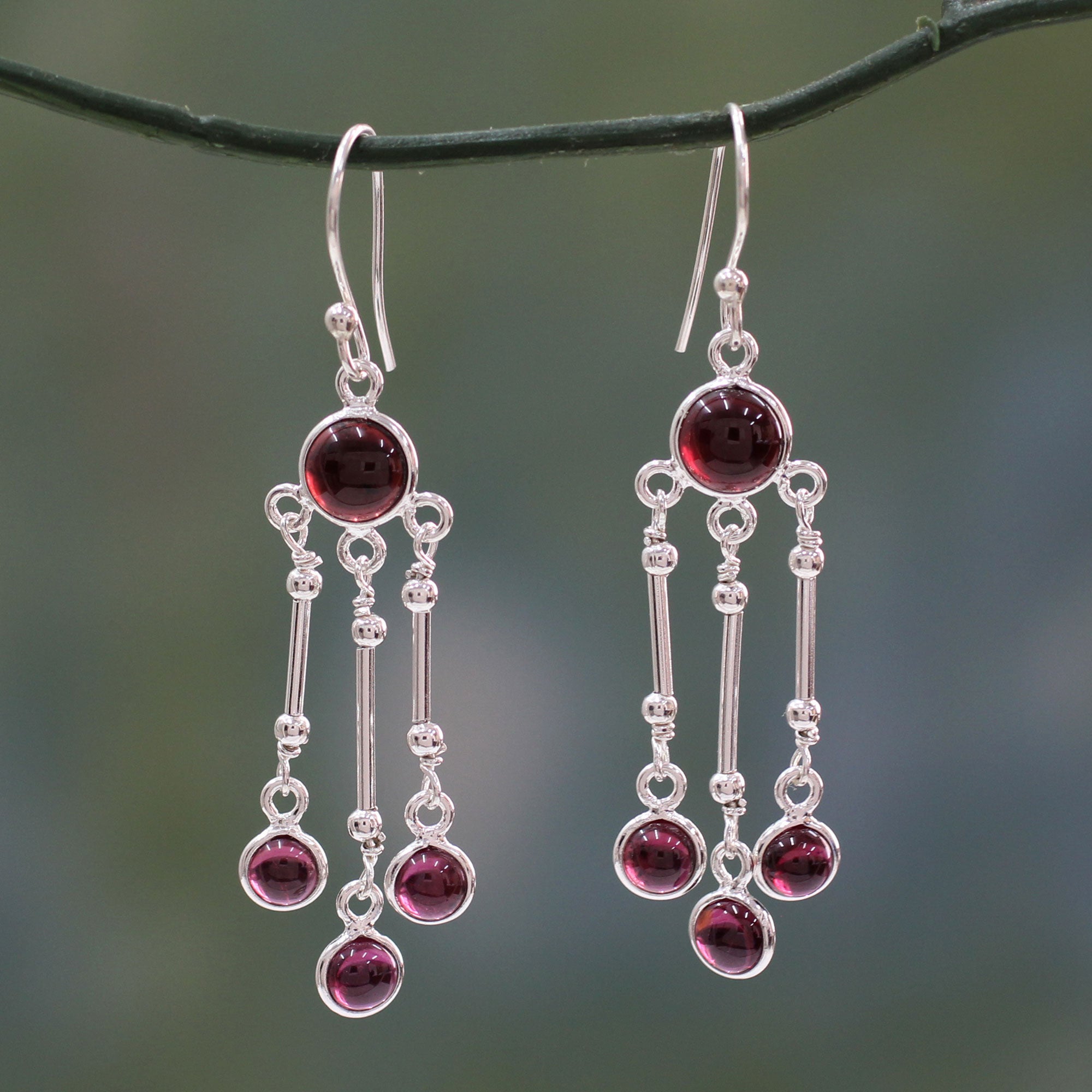 Premium Dreamer Garnet & Silver Chandelier Earrings - Handcrafted Elegance