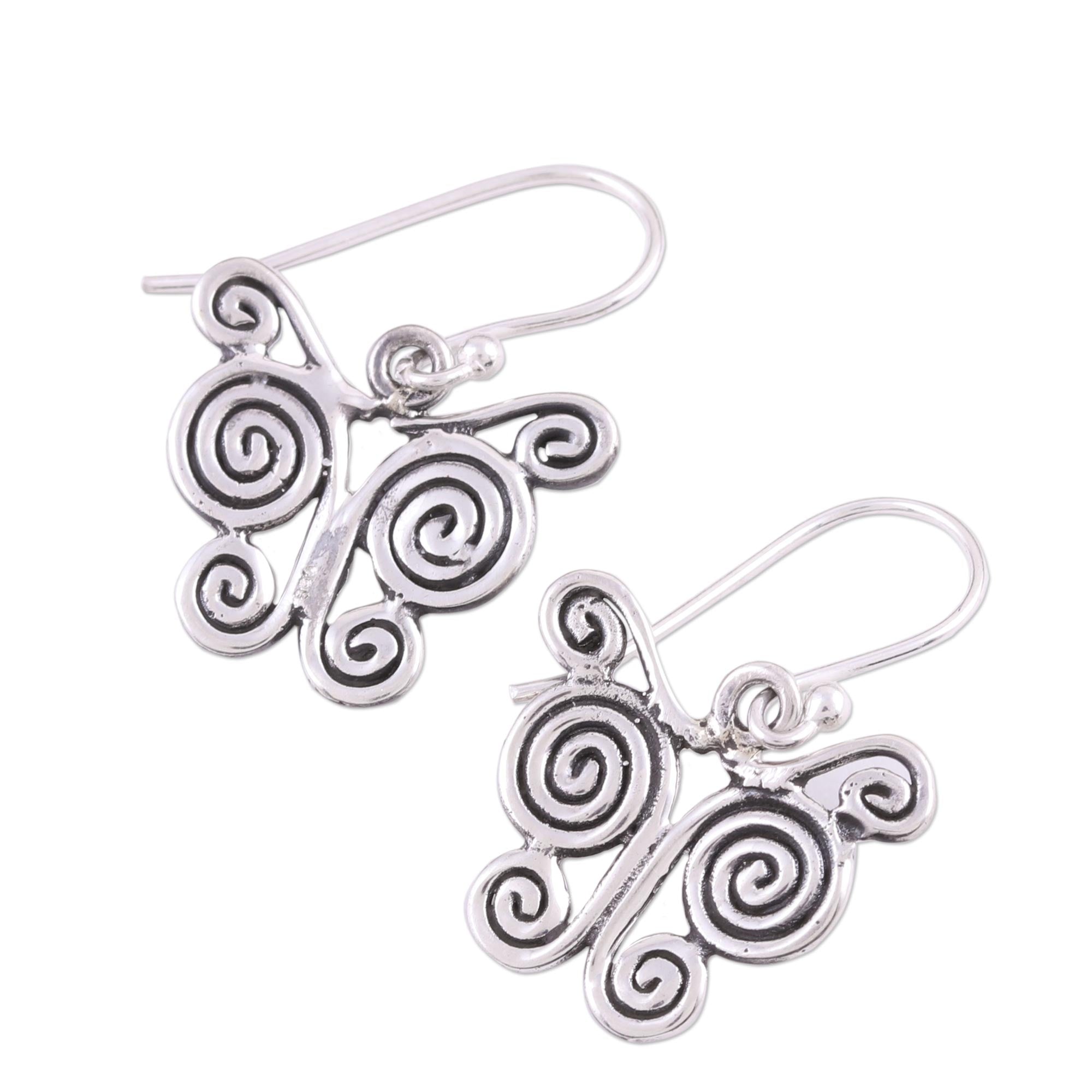 Premium Butterfly Spiral Sterling Silver Dangle Earrings