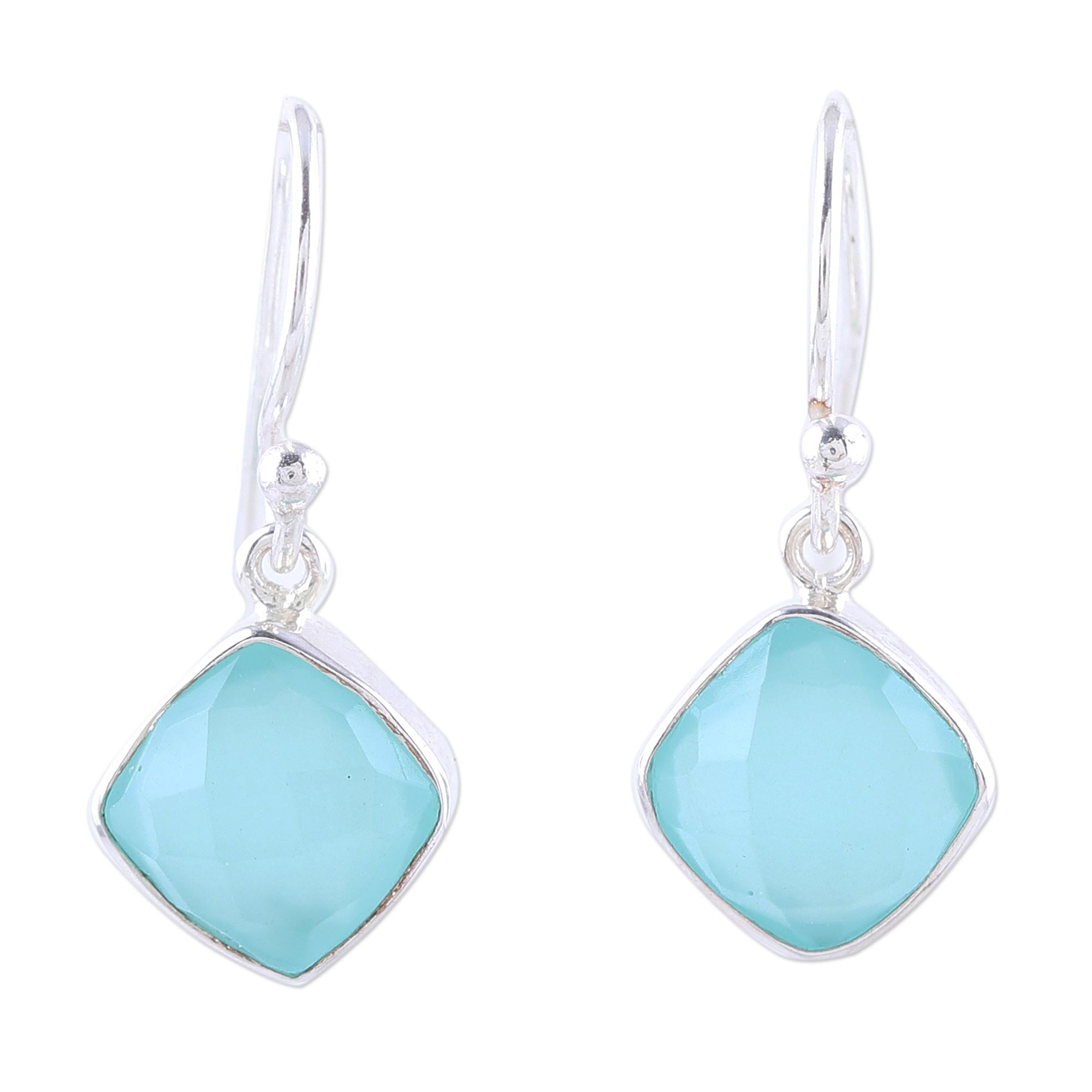 Premium Aqua Chalcedony Dangle Earrings – Handcrafted Sterling Silver