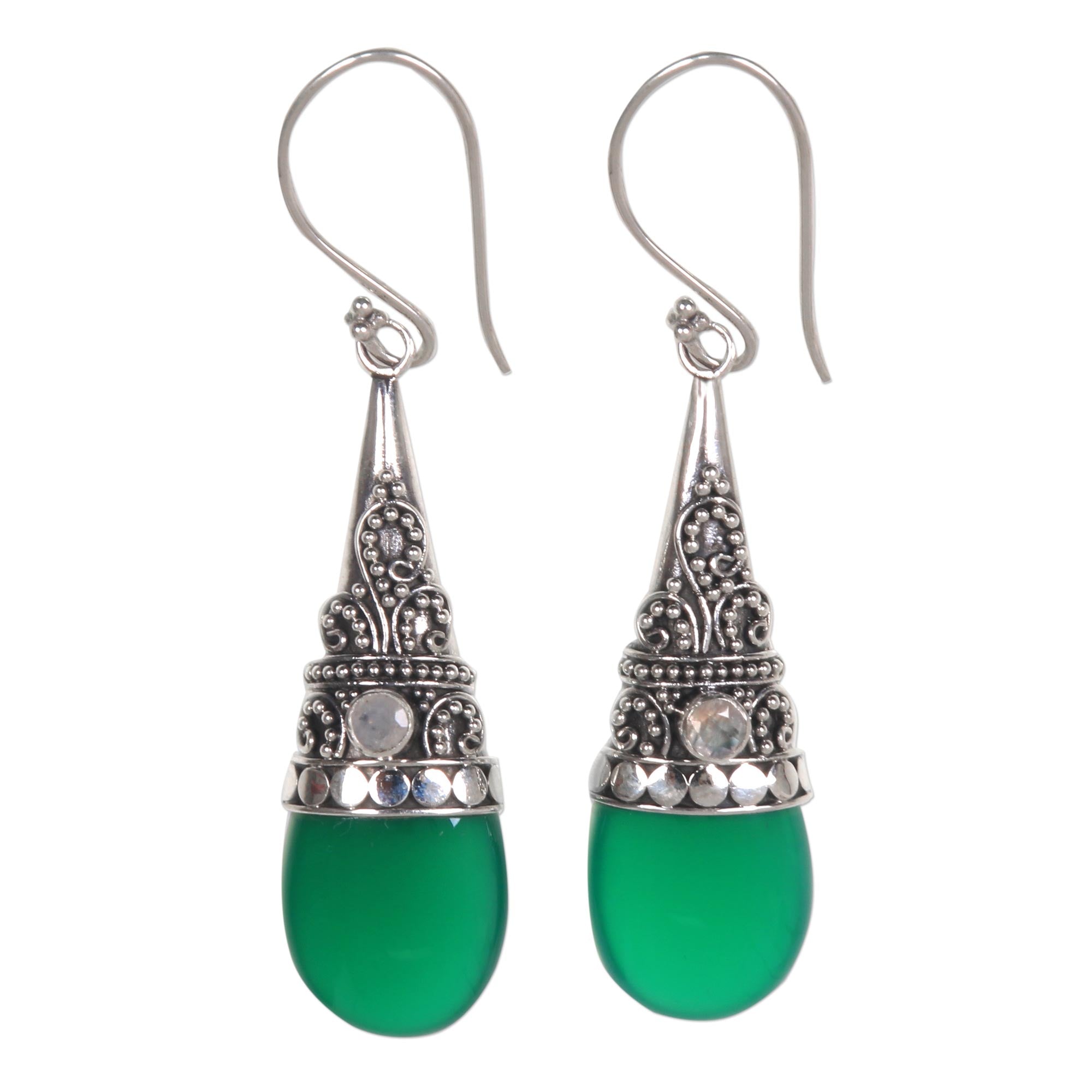 Premium Bali Tradition Sterling Silver & Green Onyx Earrings