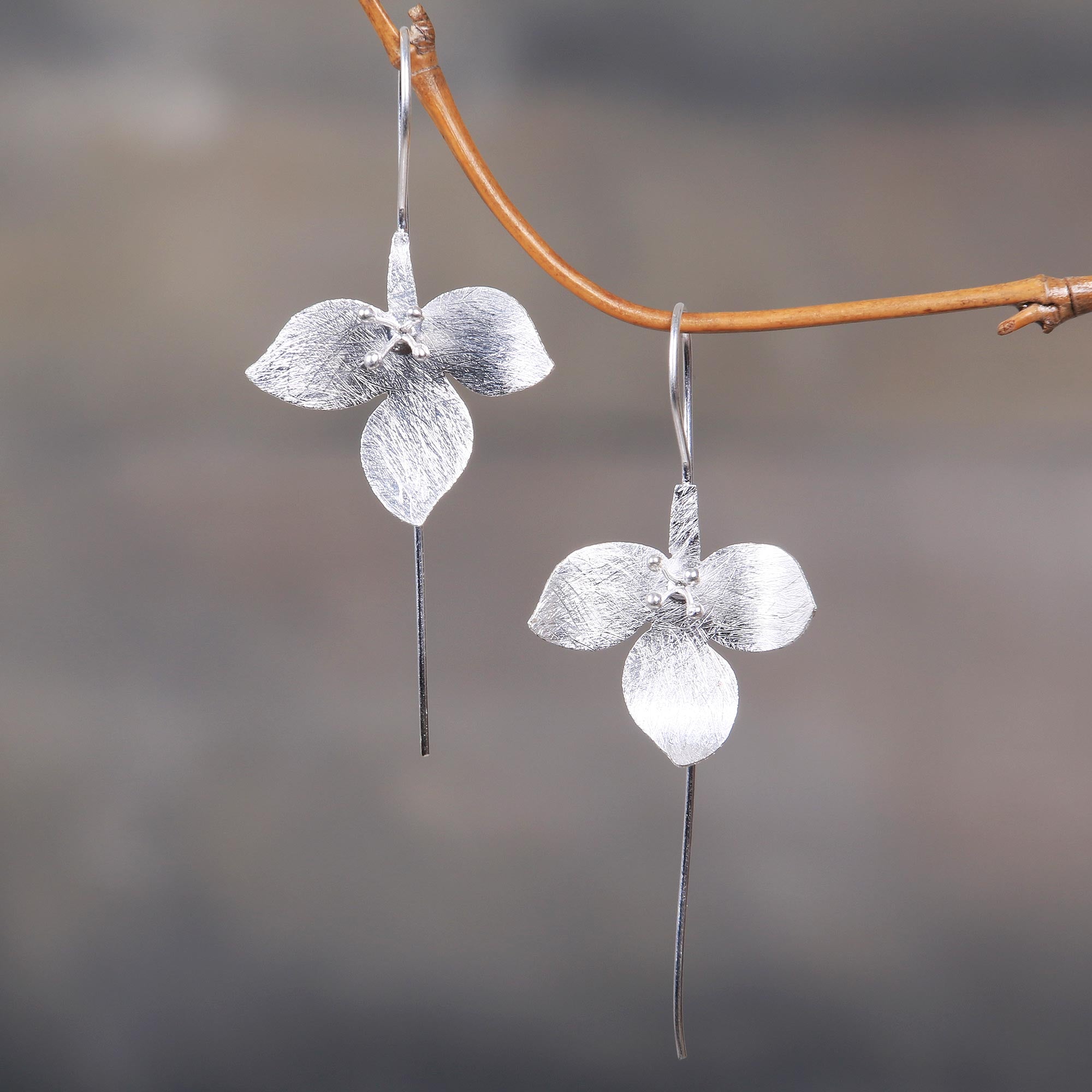 Premium Silver Tri Flower Earrings - Handcrafted Elegance