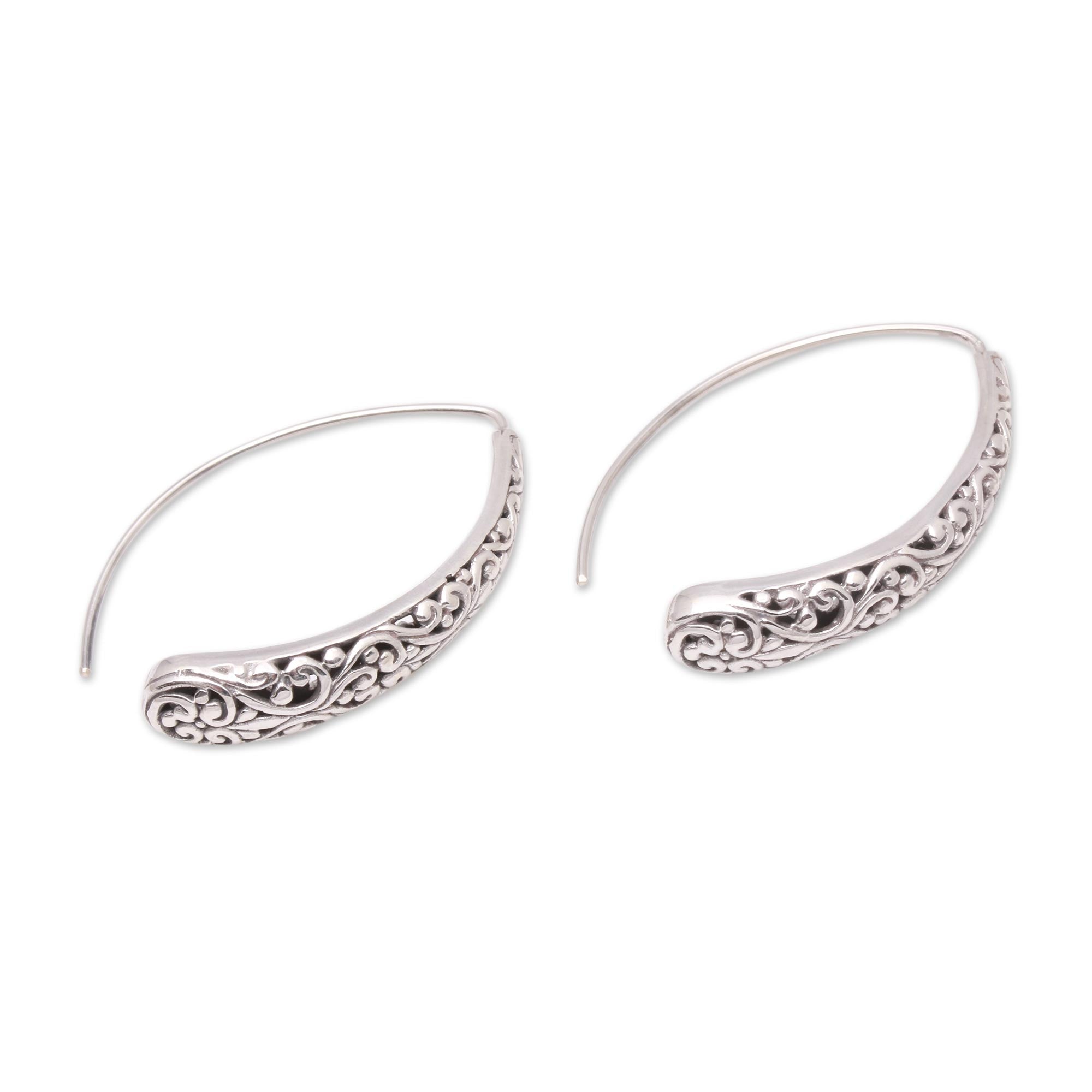 Premium Sterling Silver Vine Drop Earrings - Artisan Crafted in Bali