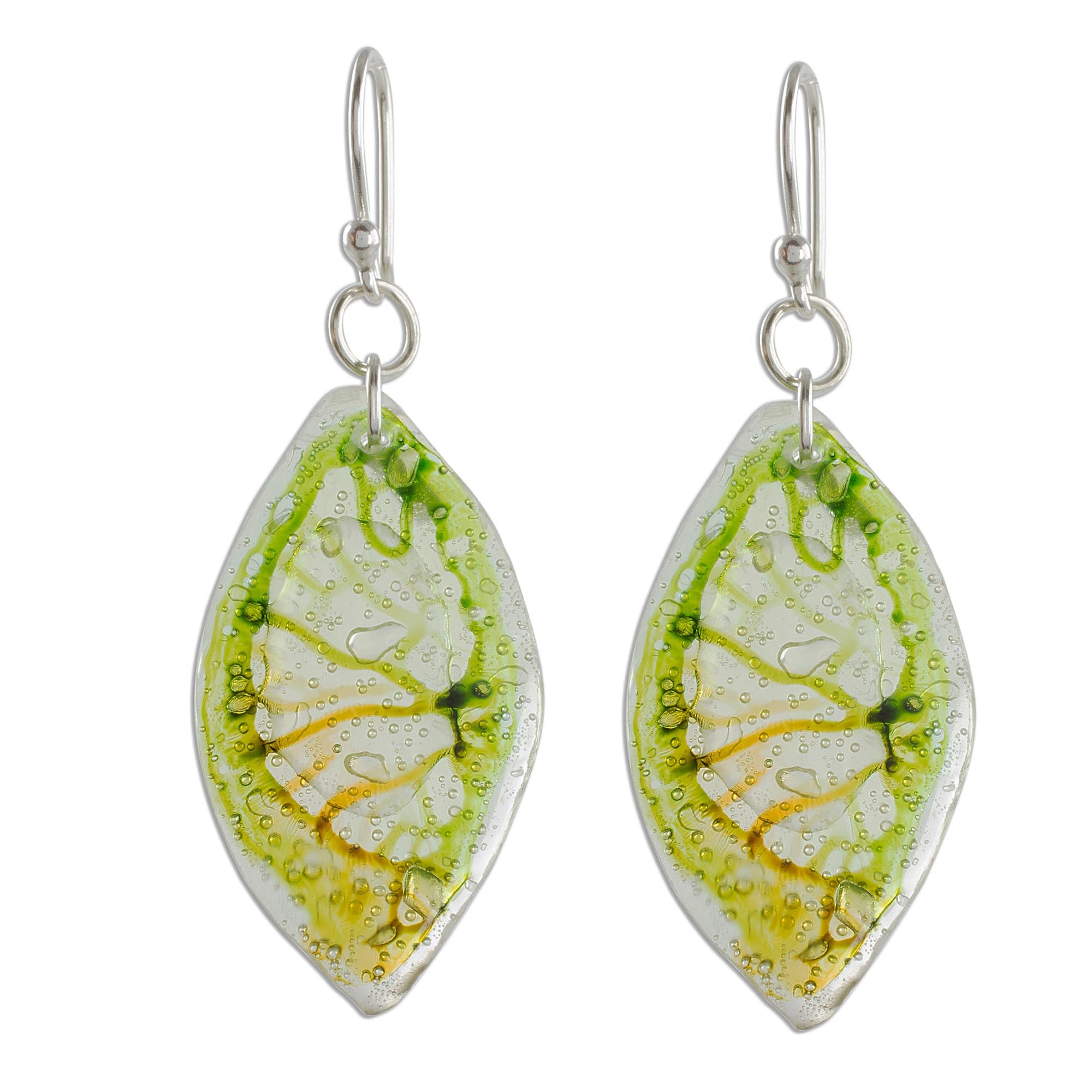 Premium Leafy Forest Green Recycled CD Dangle Earrings – Sustainable & Stylish