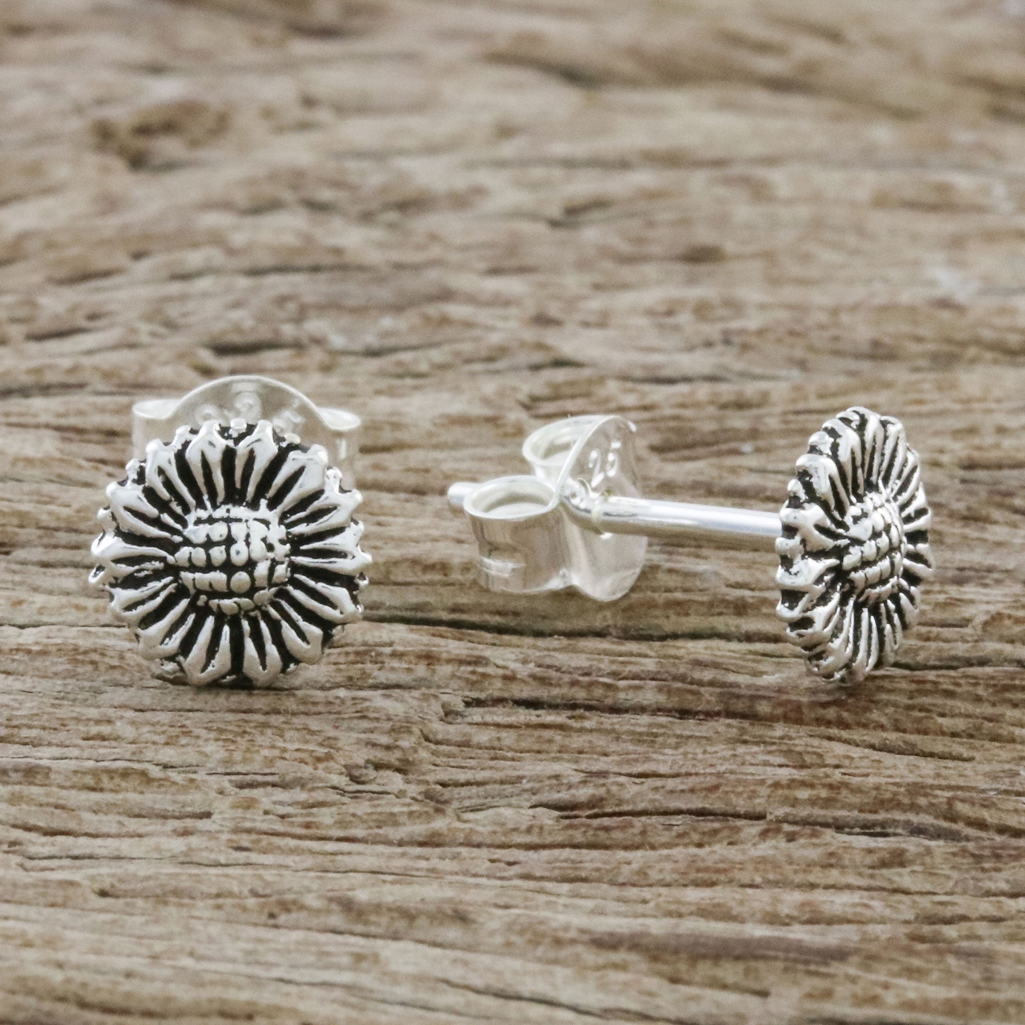 Premium Sterling Silver Sunflower Stud Earrings - Handcrafted in Thailand