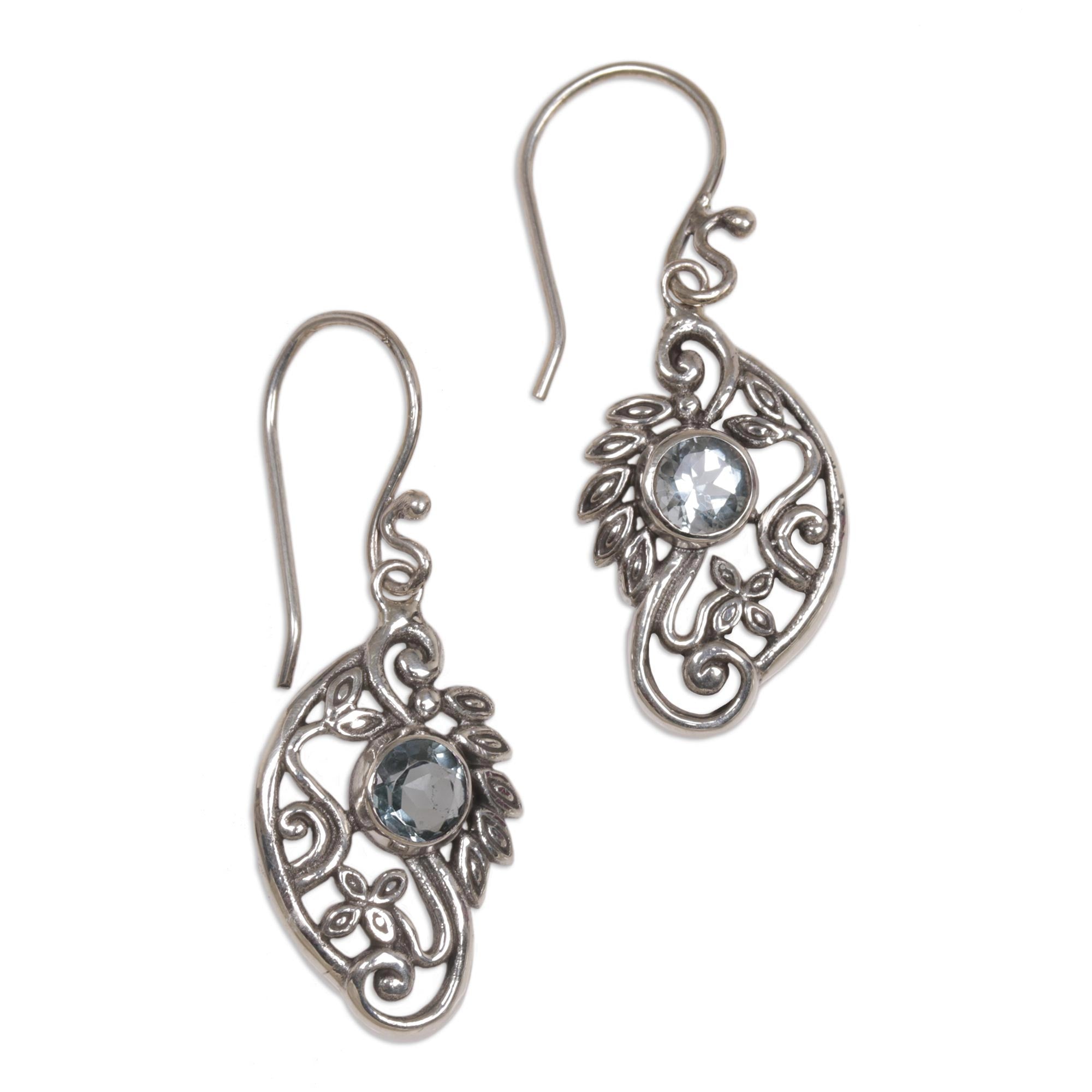 Premium Balinese Blue Topaz Swan Earrings - Sterling Silver Elegance