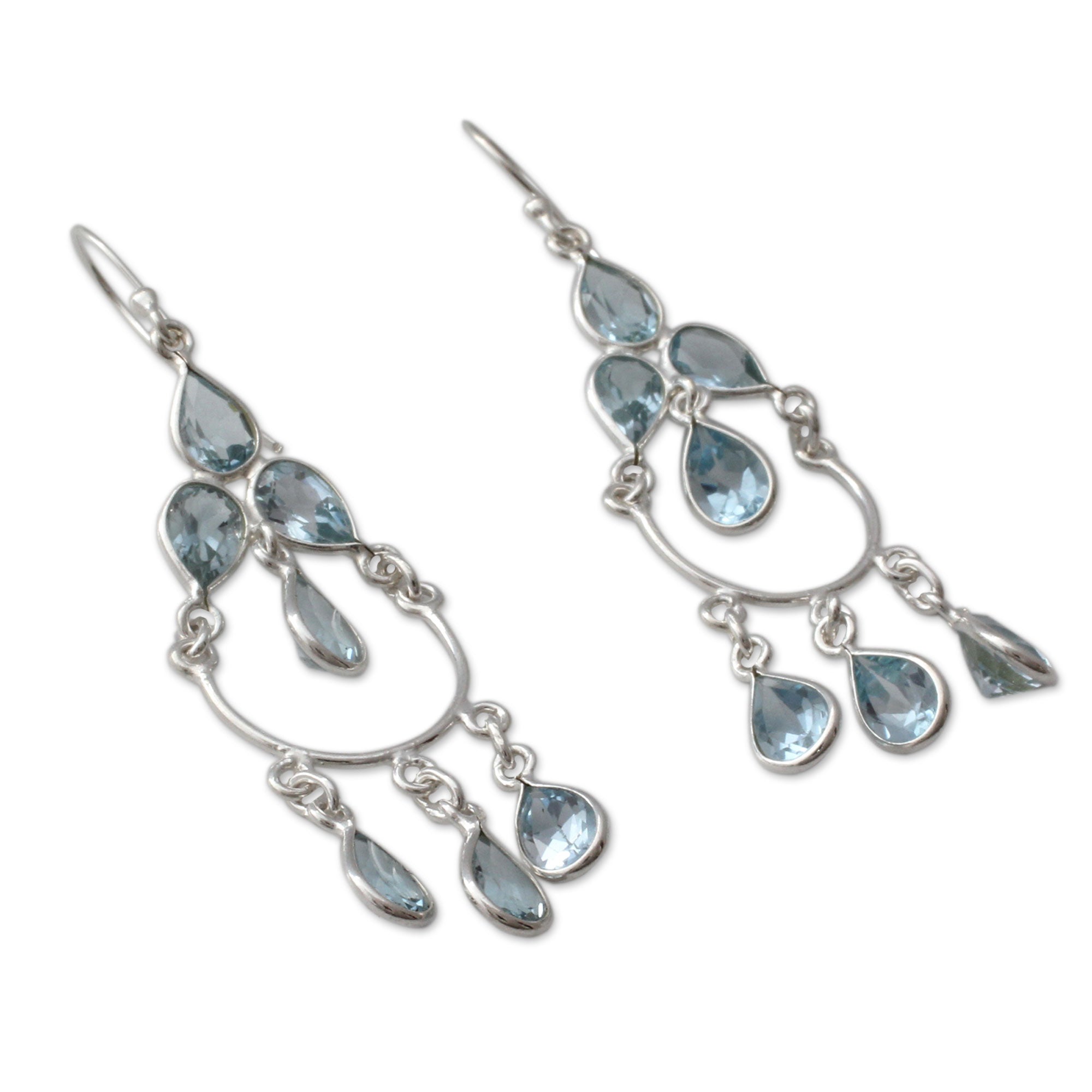 Premium Azure Elegance Blue Topaz Chandelier Earrings in Sterling Silver