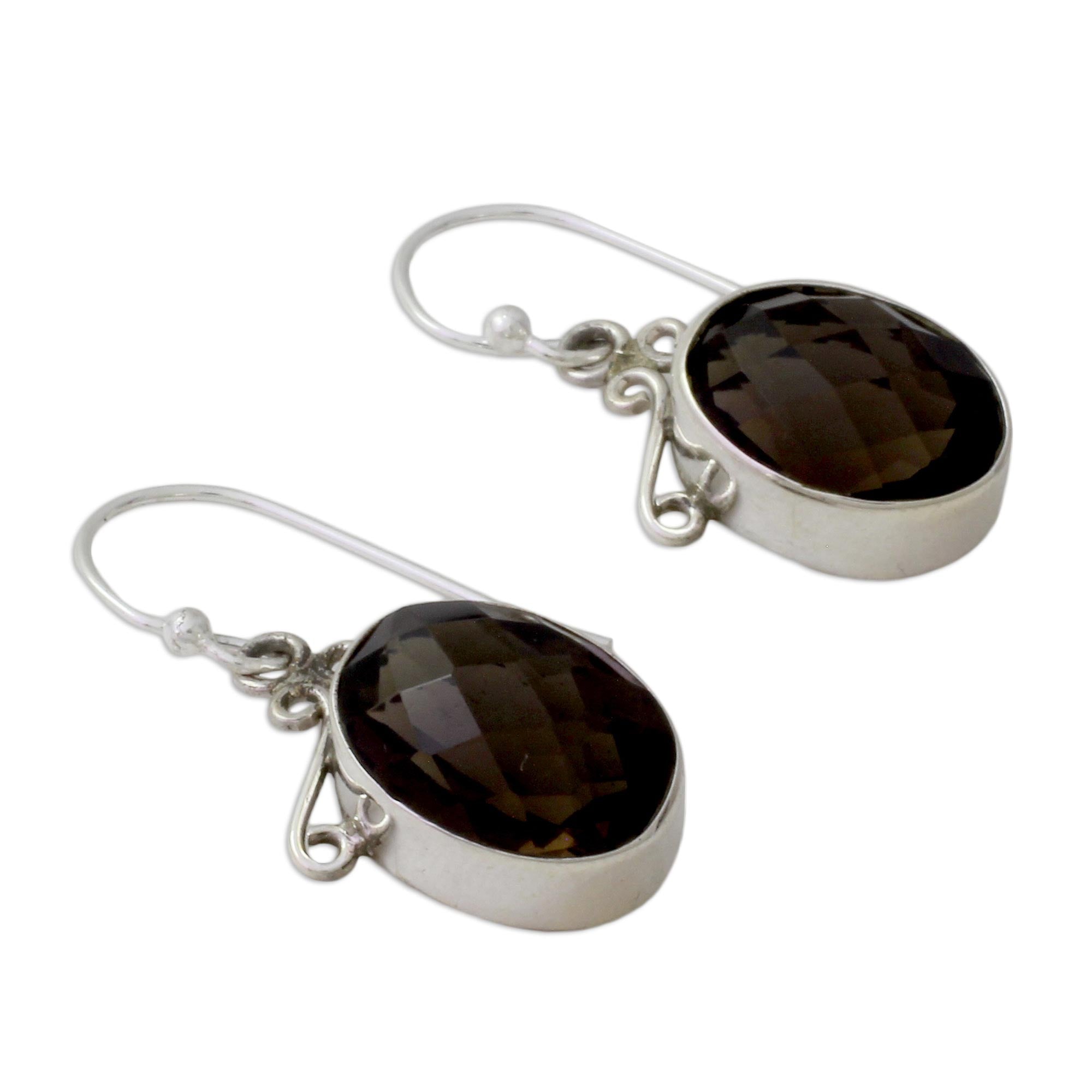 Premium Twilight Elegance: Women's Sterling Silver & Smoky Quartz Earrings