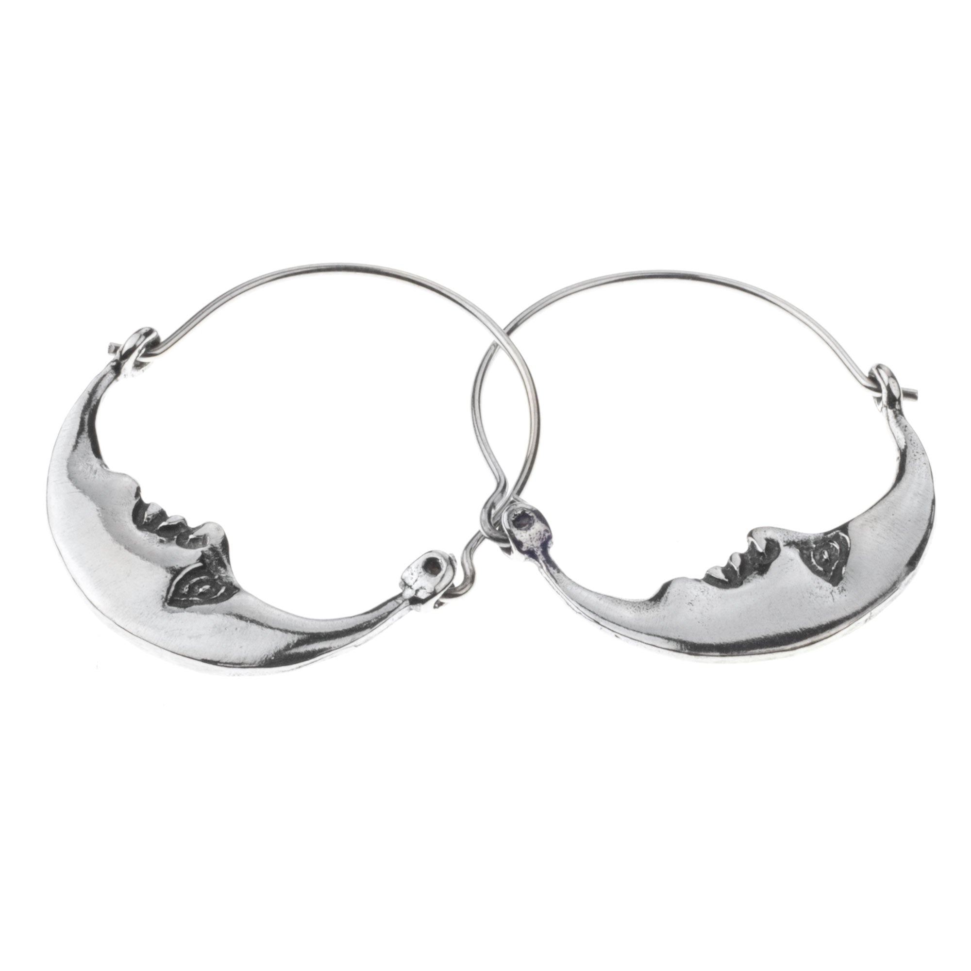 Premium Vintage Silver Crescent Moon Hoop Earrings – Handcrafted Elegance