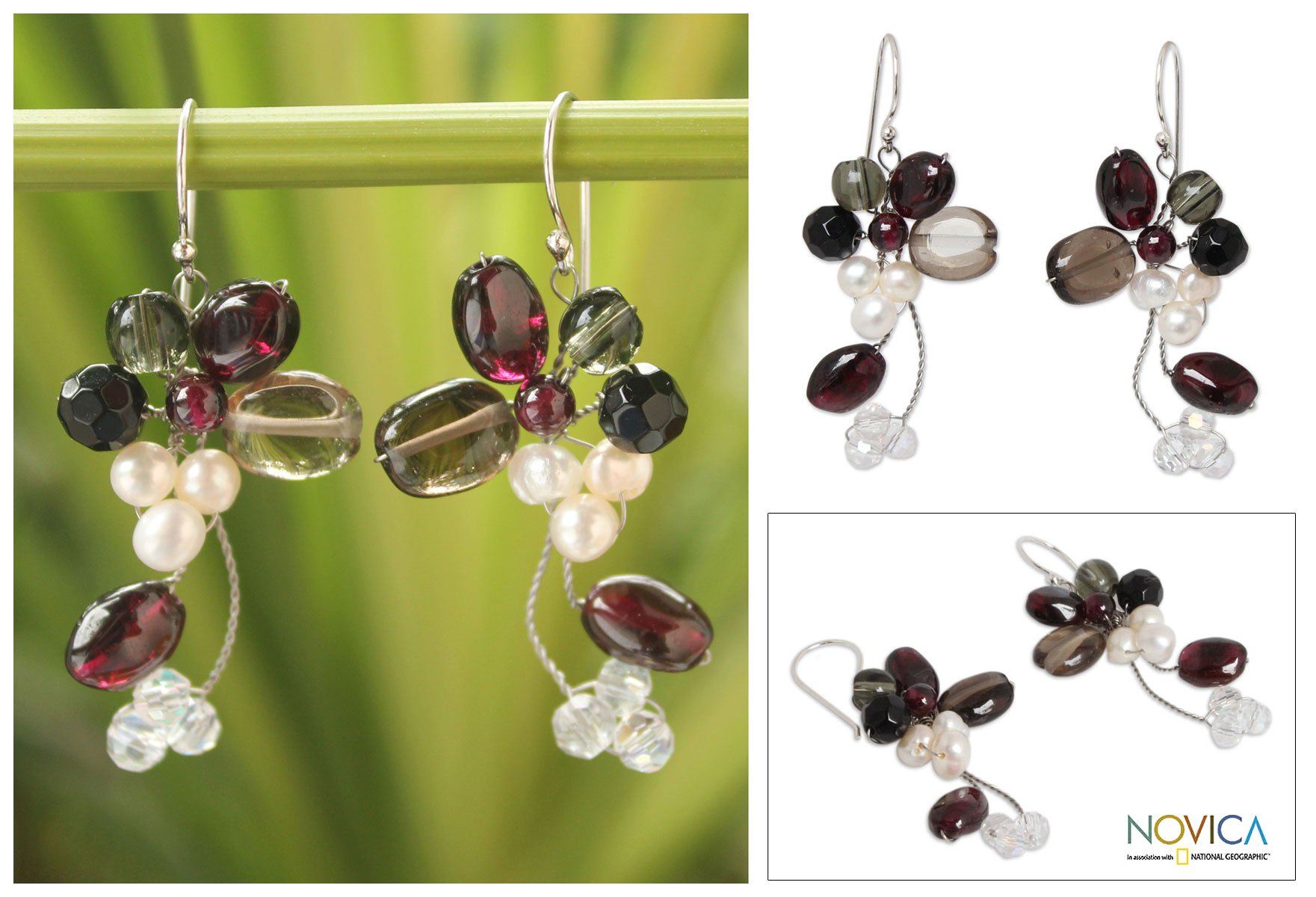 Premium Pearl & Multi-Gem Sterling Silver Cluster Earrings