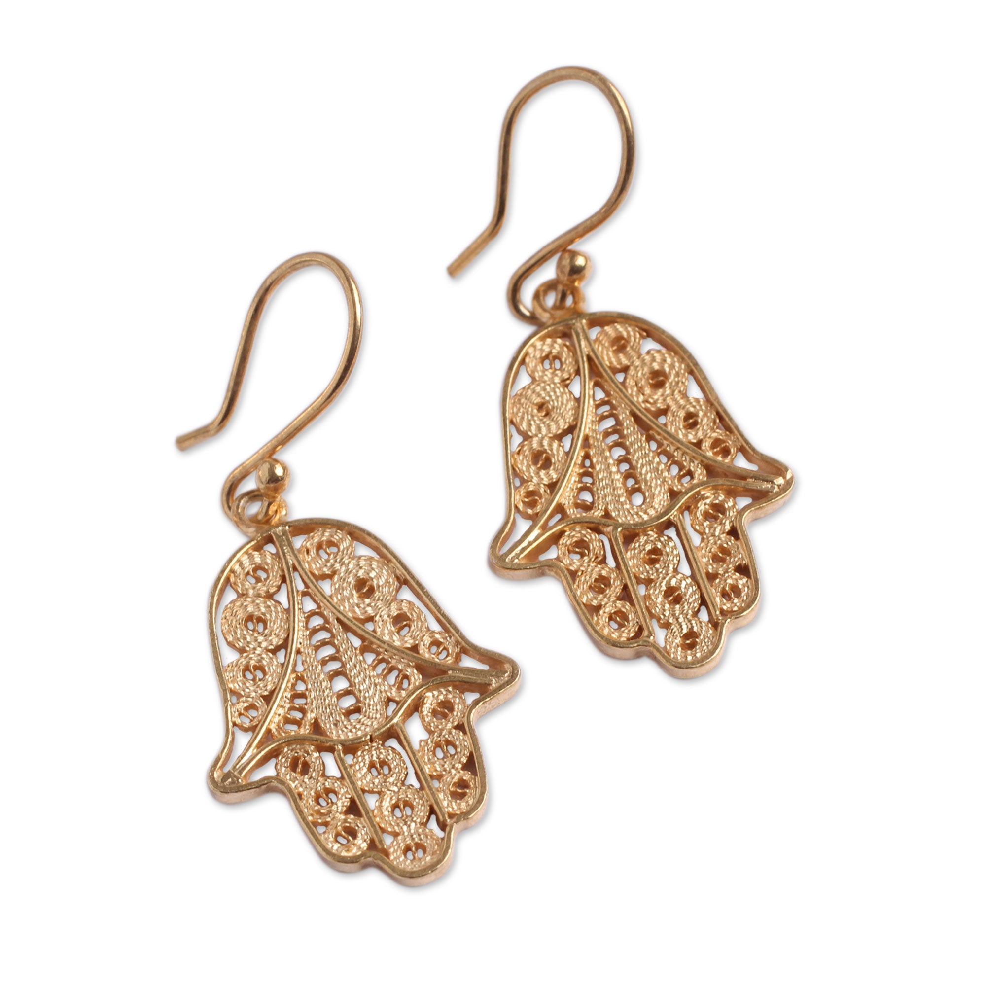 Premium Hamsa Symbol Gold Vermeil Earrings – Handcrafted Filigree Art