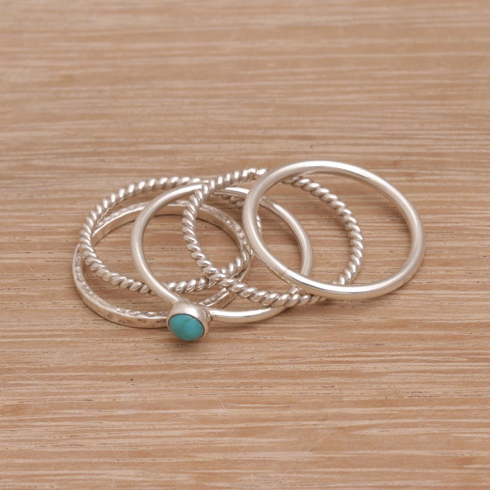 Premium Alignment Handmade 925 Sterling Silver Turquoise Stacking Ring Set