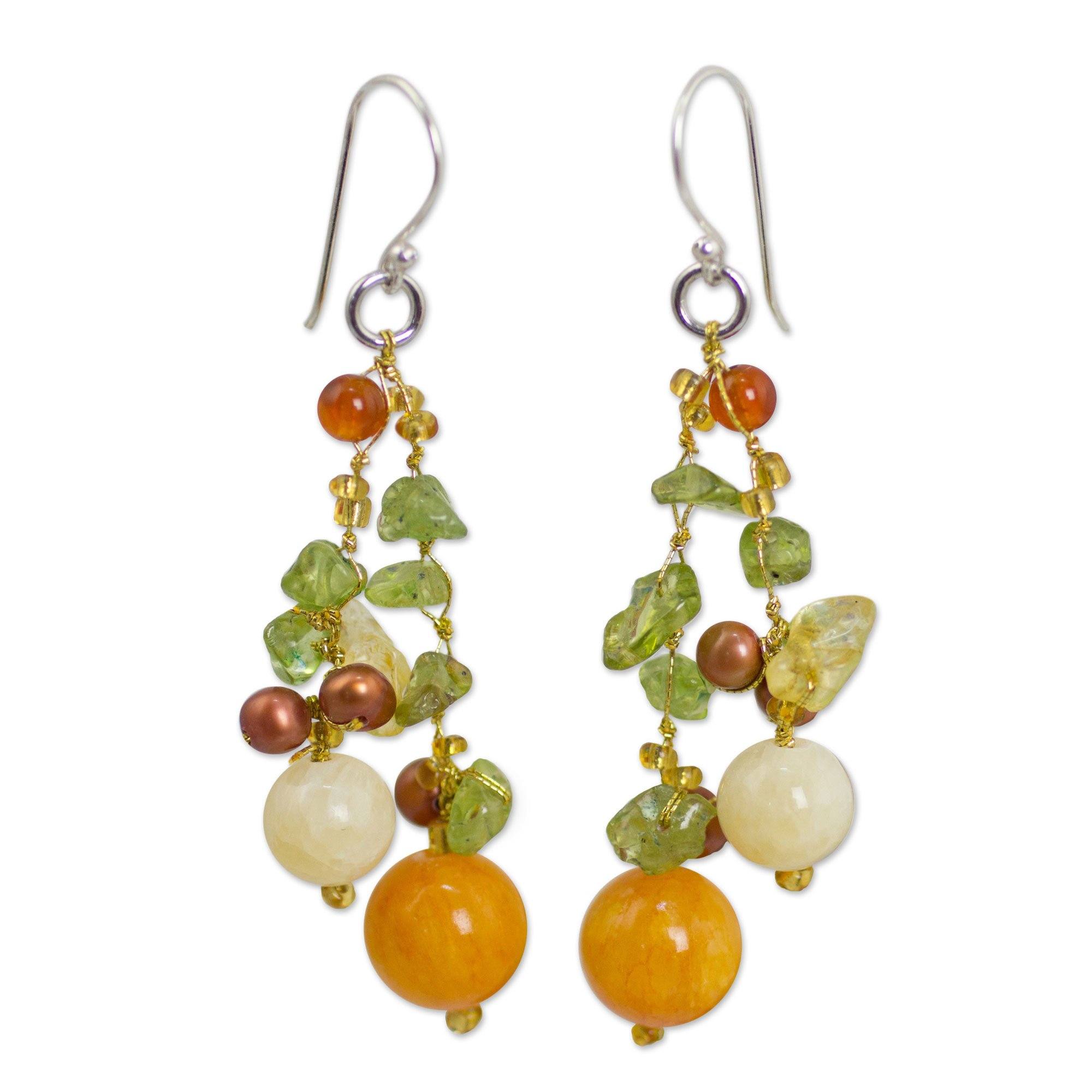 Premium Silver Pearl & Multi-Gem Drop Earrings