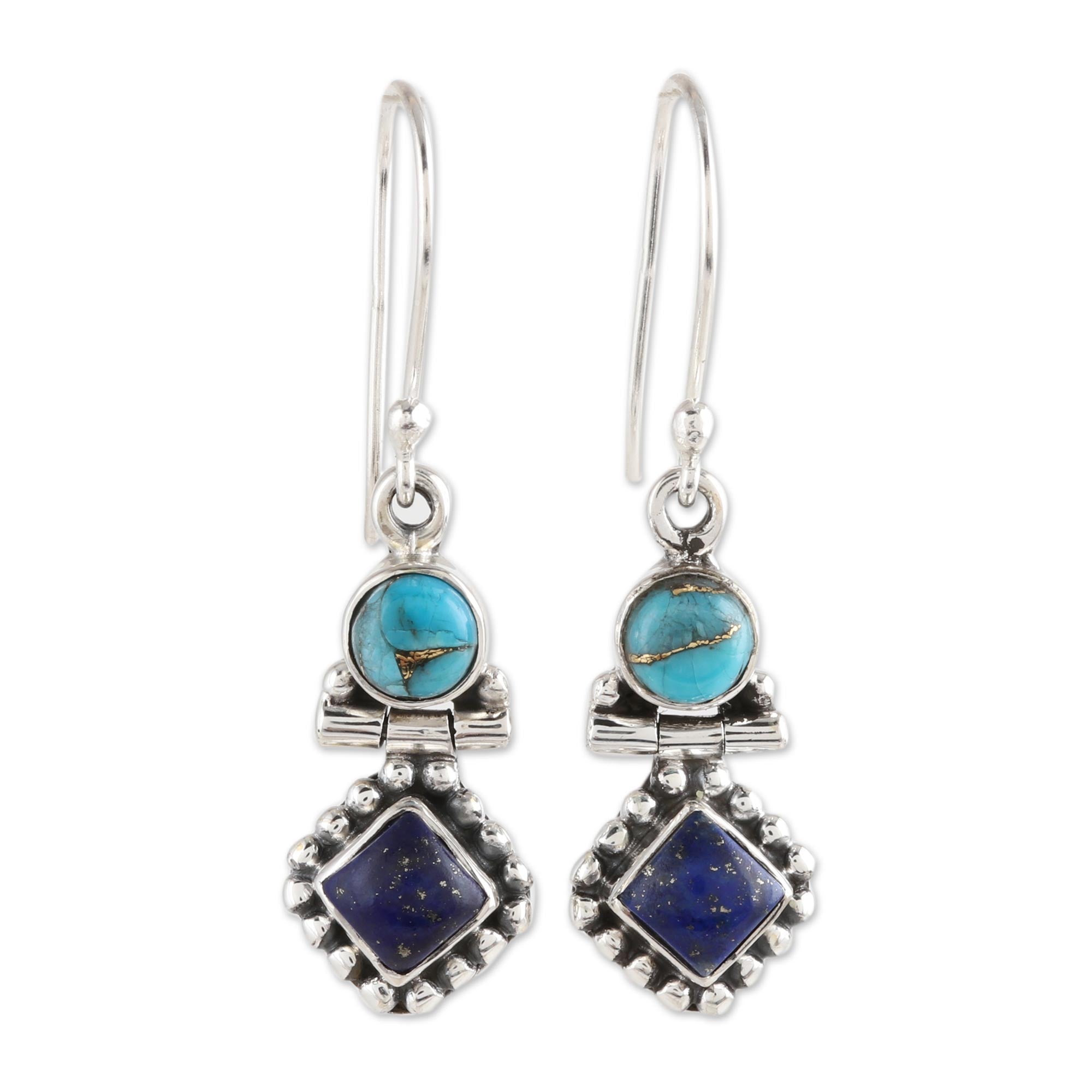 Premium Lapis Lazuli & Turquoise Dangle Earrings - Ultimate Gemstone Elegance