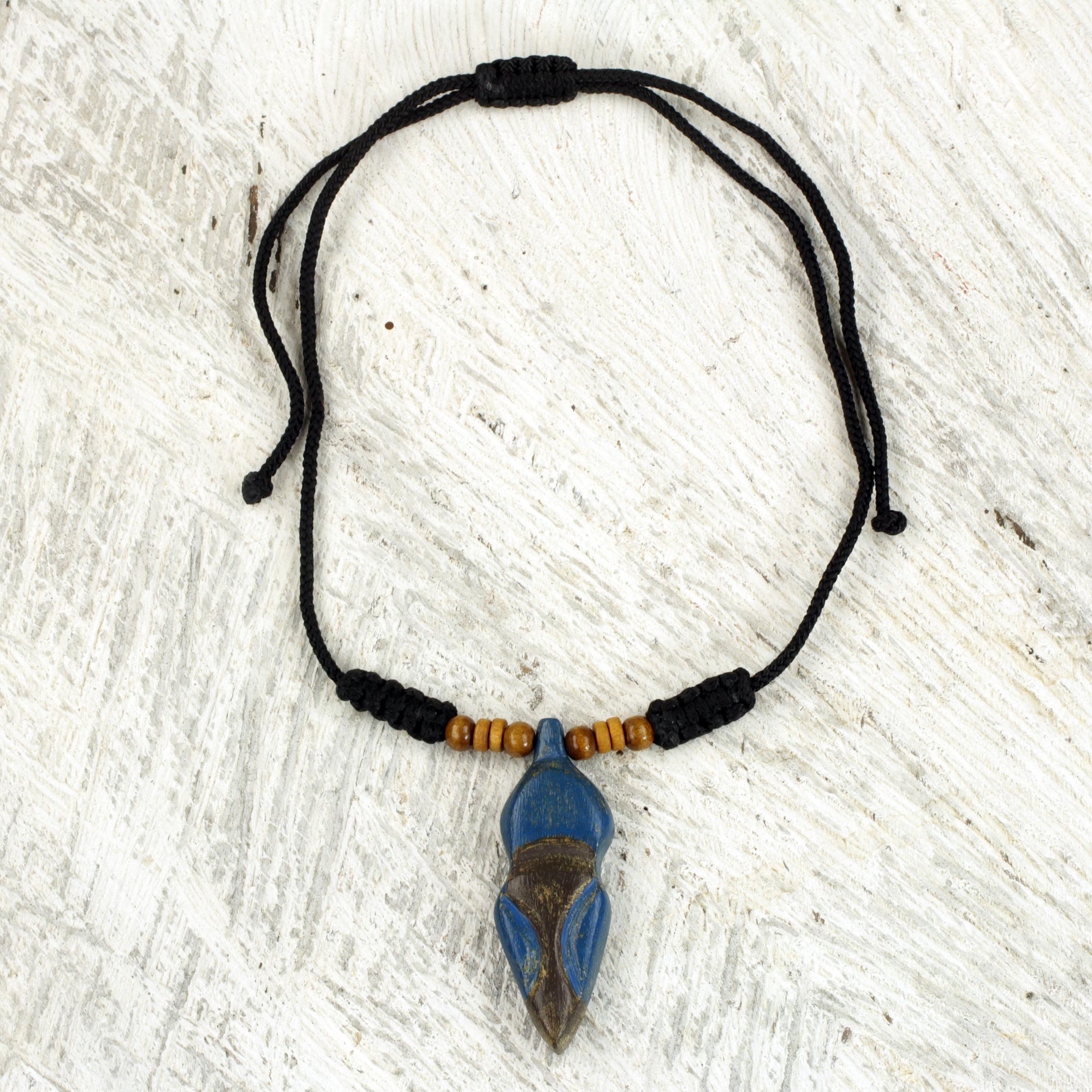 Premium Akwatia Diamond Adjustable Sese Wood Necklace – Blue & Black Handcrafted Jewelry from Ghana