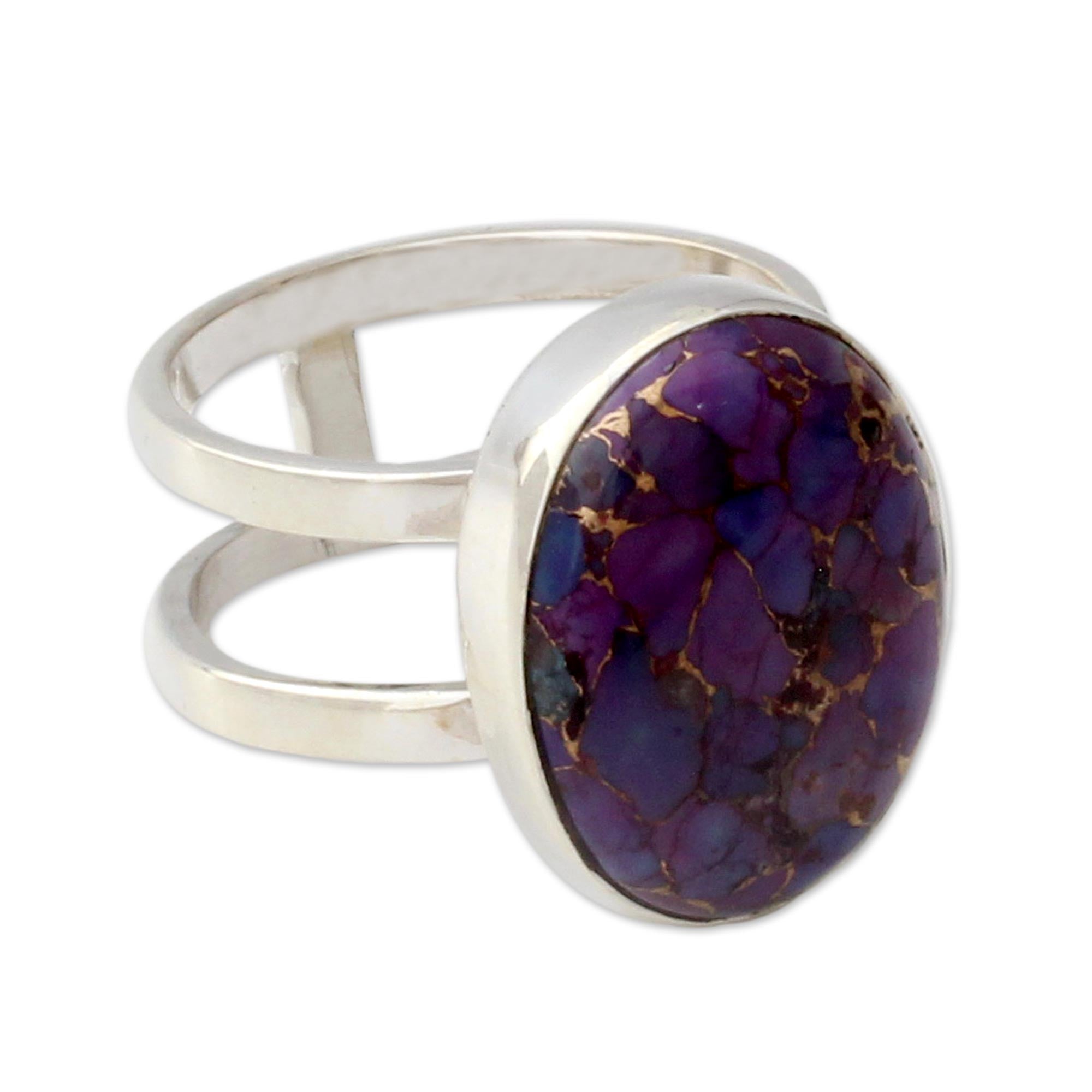 Premium Purple Island Sterling Silver Ring with Composite Turquoise