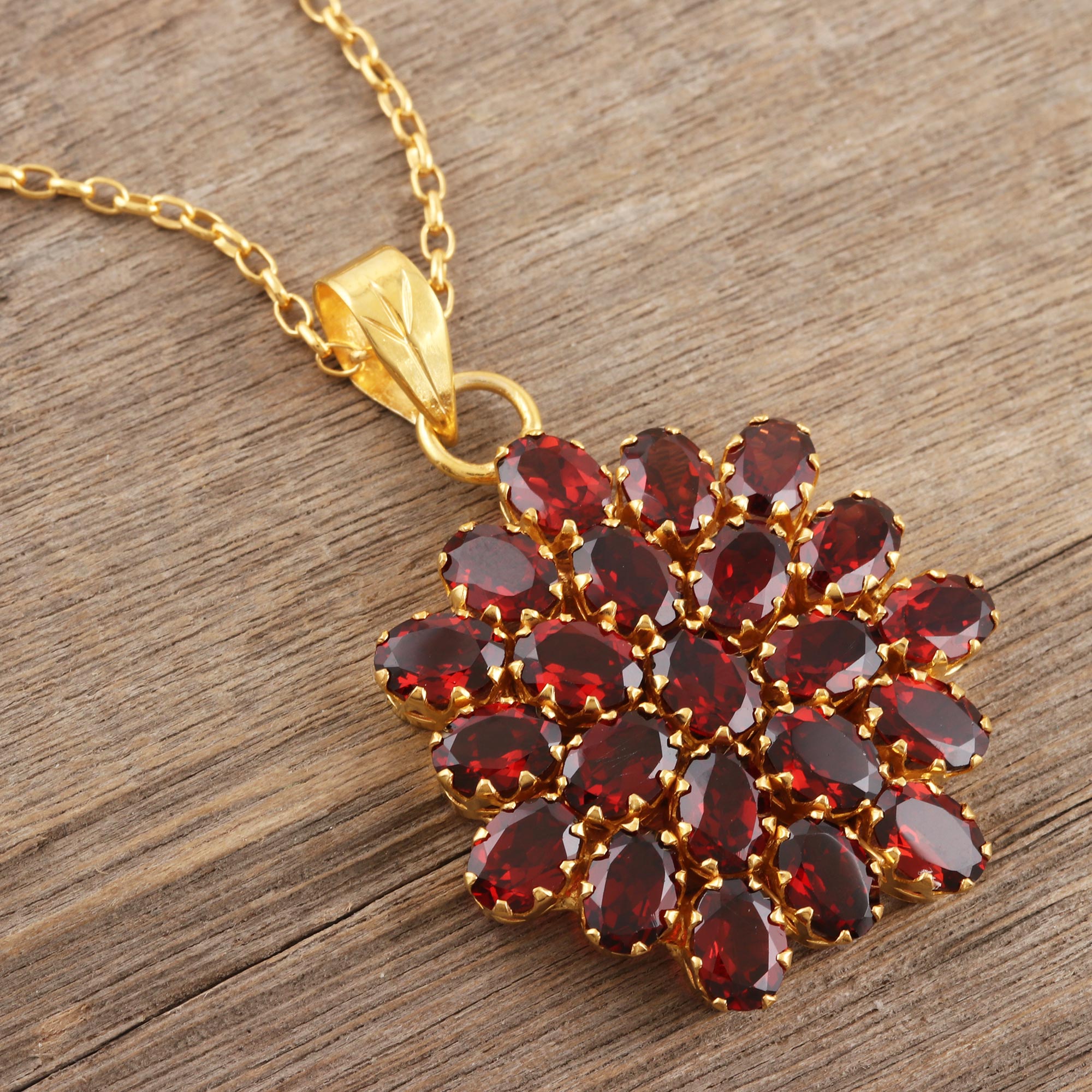 Premium Radiant Sign Gold-Plated Garnet Pendant Necklace