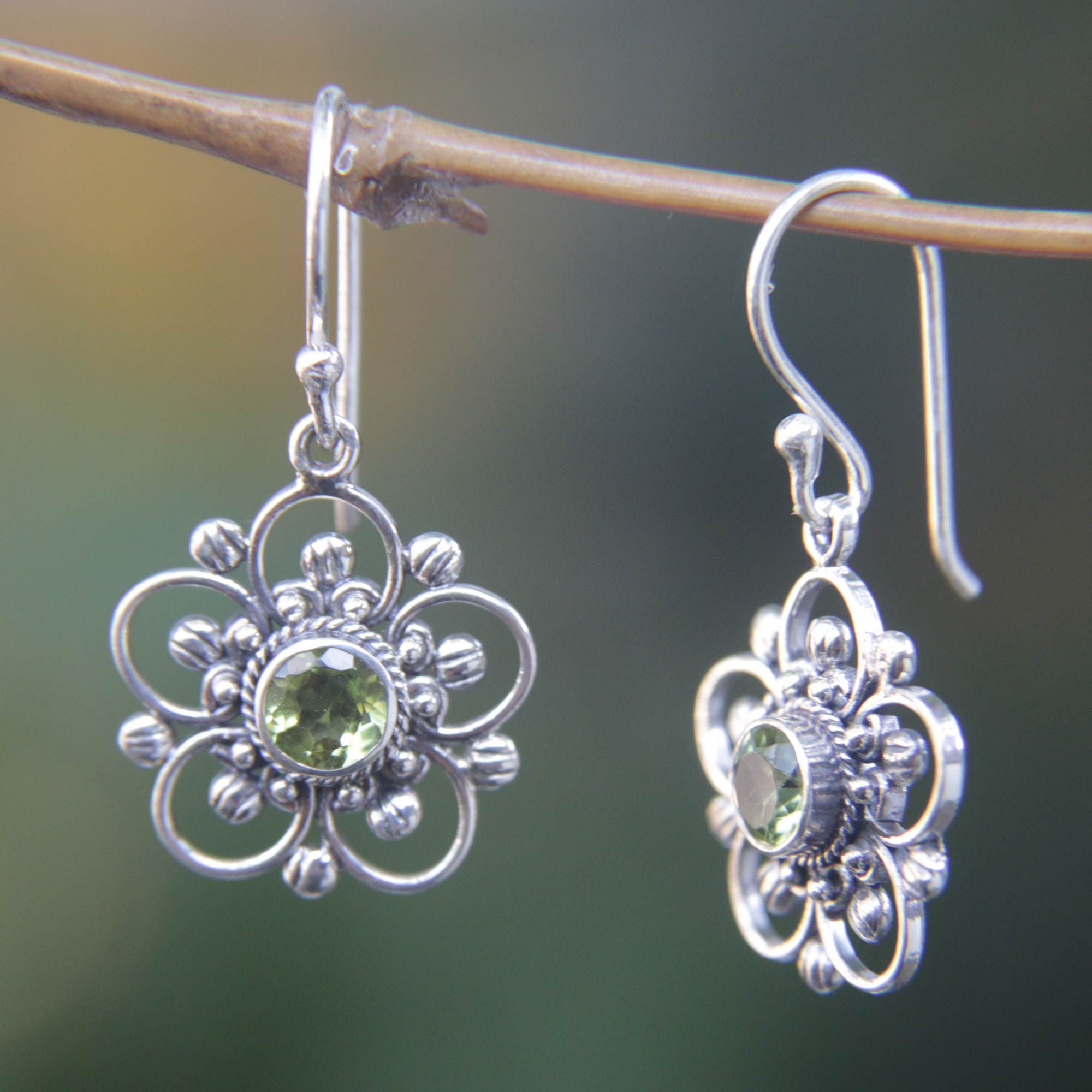 Premium Peridot & Sterling Silver Flower Earrings - Handcrafted Elegance