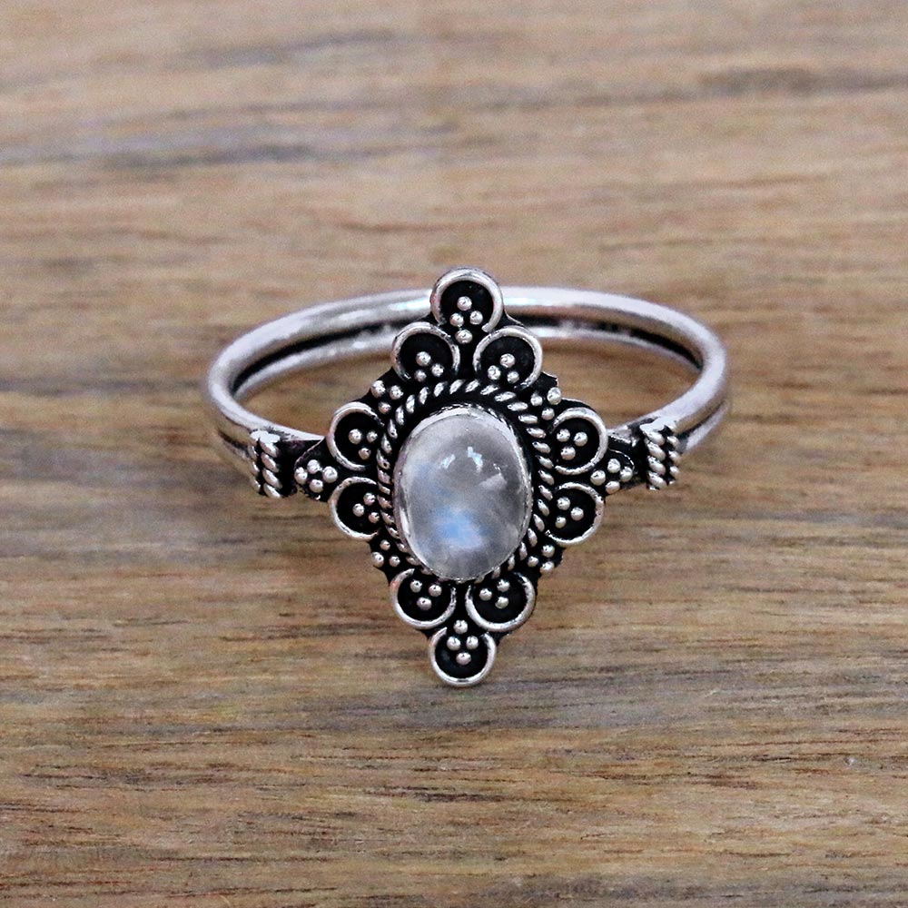 Premium Moonstone Cocktail Ring – Handcrafted Bali Sterling Silver Jewelry