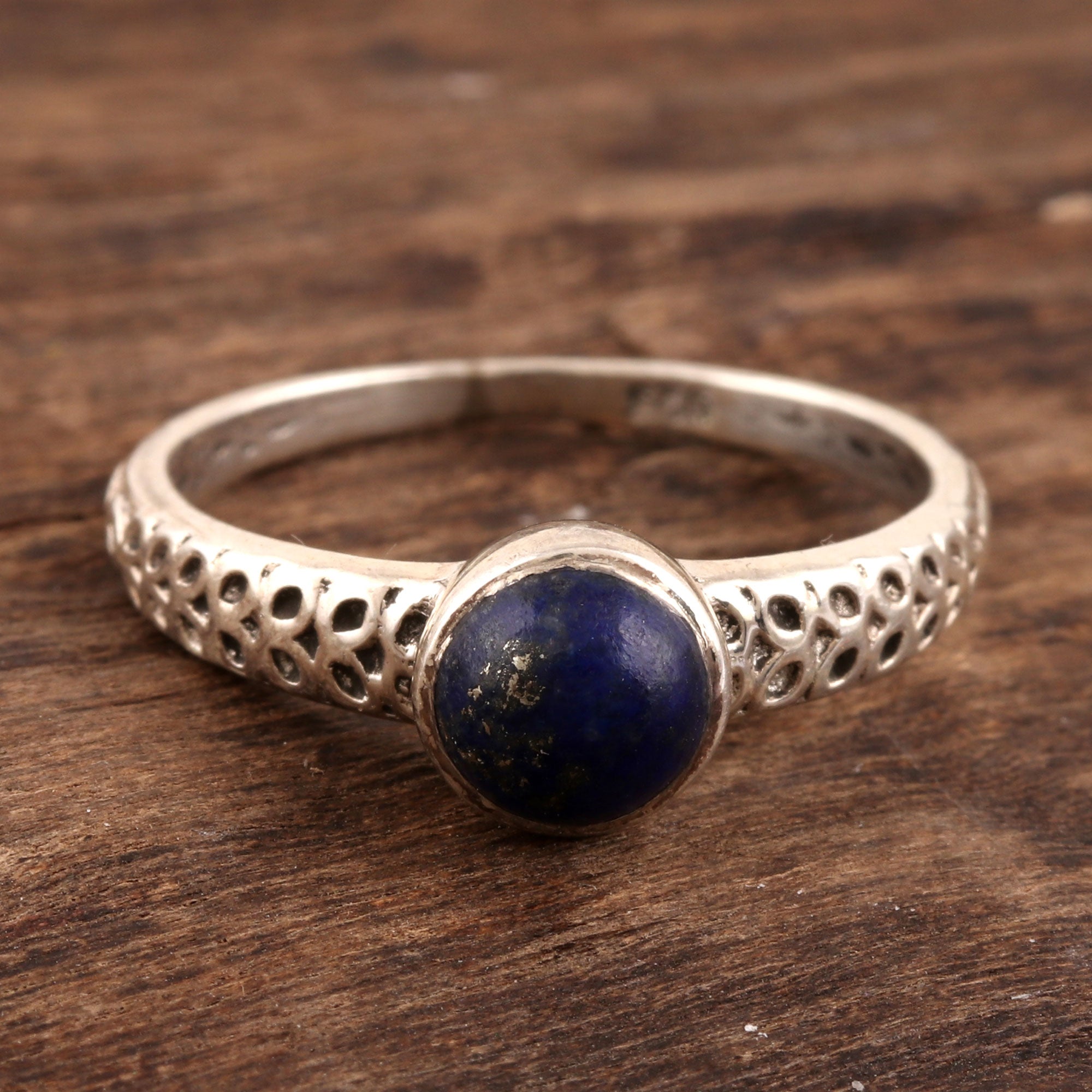 Premium Royal Round Lapis Lazuli Solitaire Ring - Handcrafted in Sterling Silver