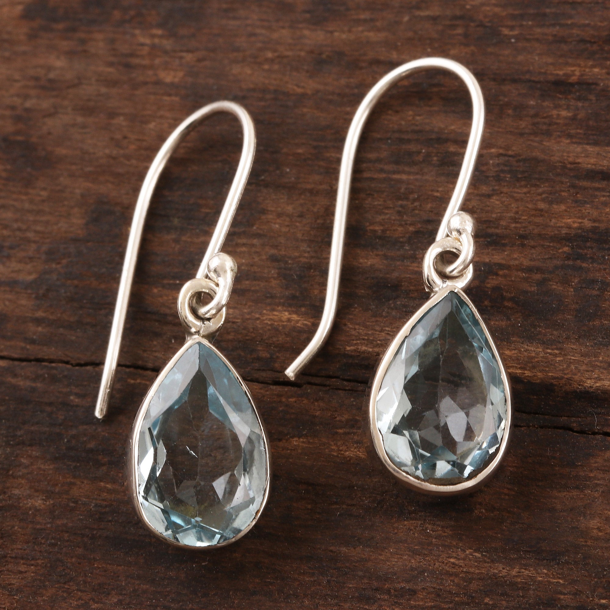 Premium Blue Droplets Teardrop Faceted Blue Topaz Silver Dangle Earrings