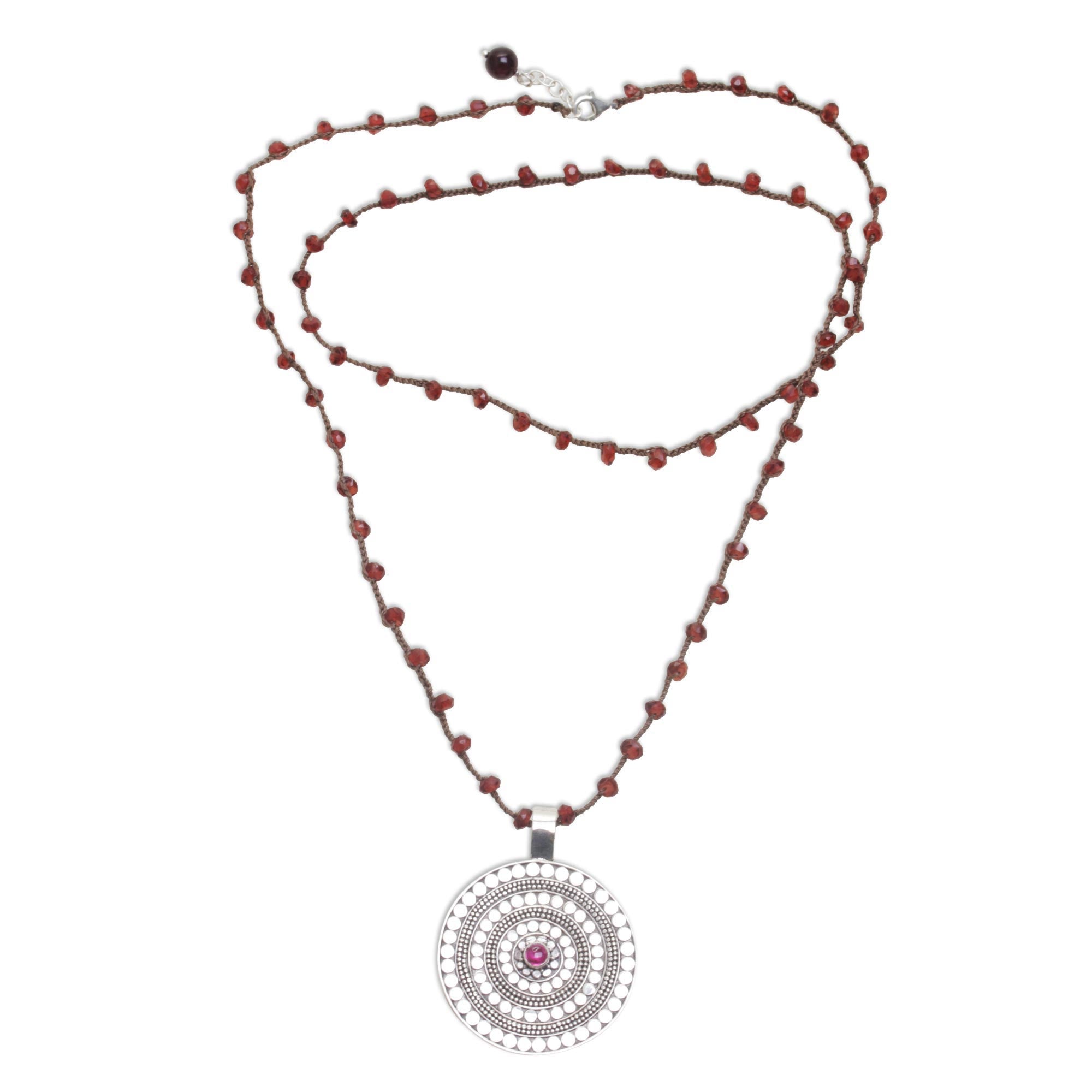 Premium Shining Shield Brown 925 Sterling Silver Rhodolite Pendant Necklace - Handcrafted Elegance