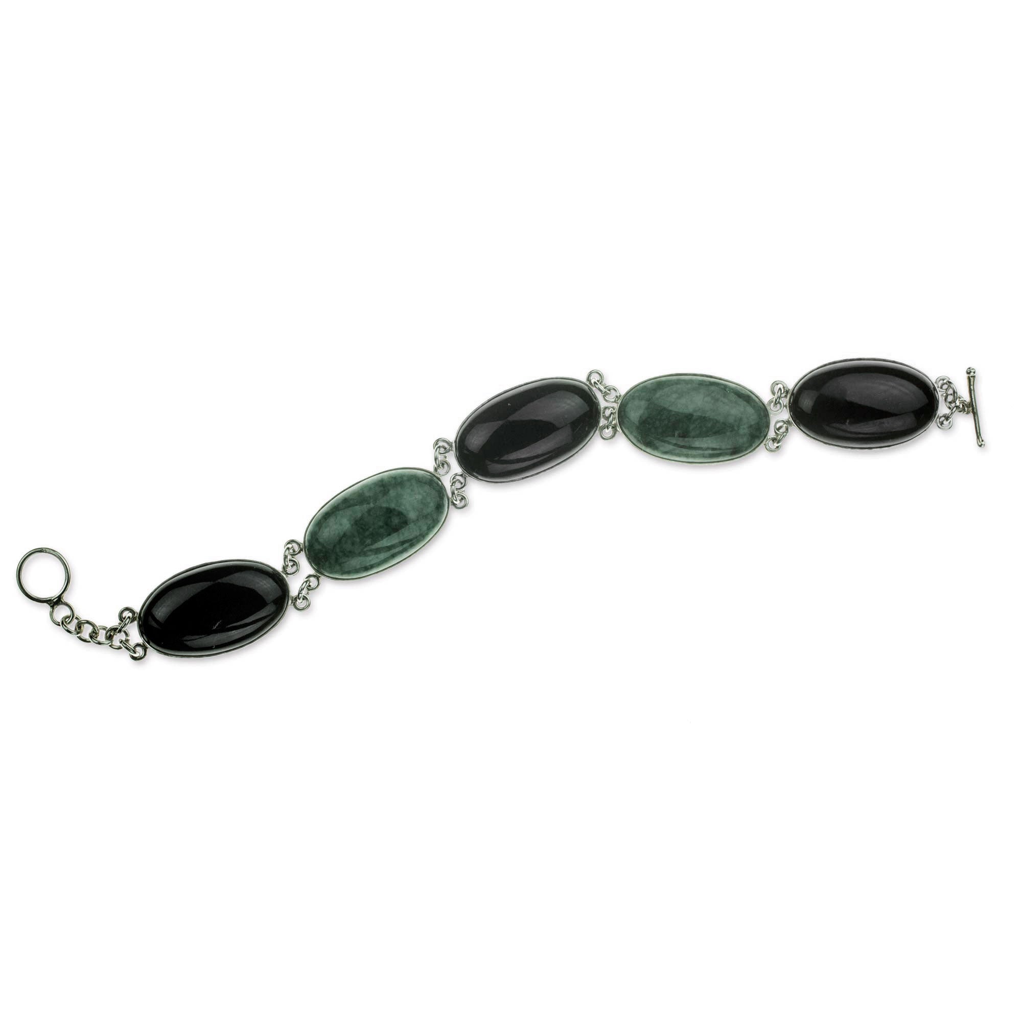 Premium Black and Green Jade Sterling Silver Bracelet