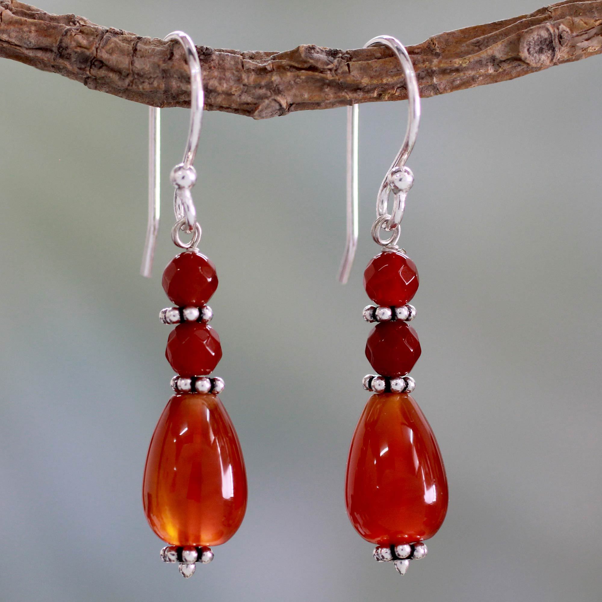 Premium Sterling Silver & Carnelian Beaded Earrings – Handcrafted Elegance