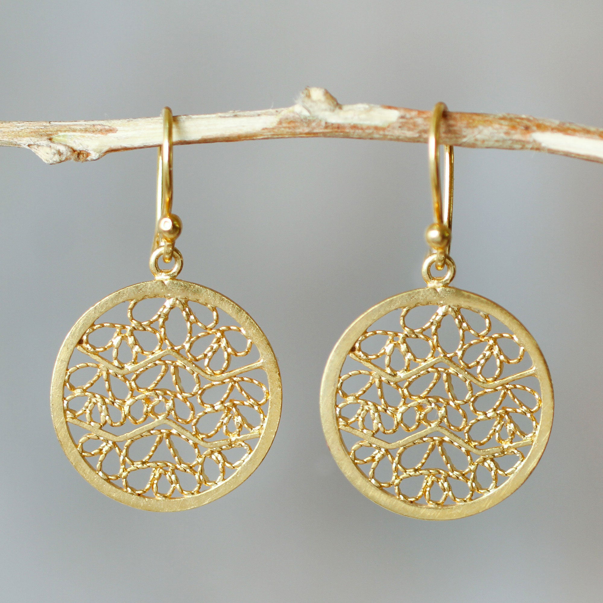 Premium Gold-Plated Silver Dangle Earrings - Handcrafted in Peru