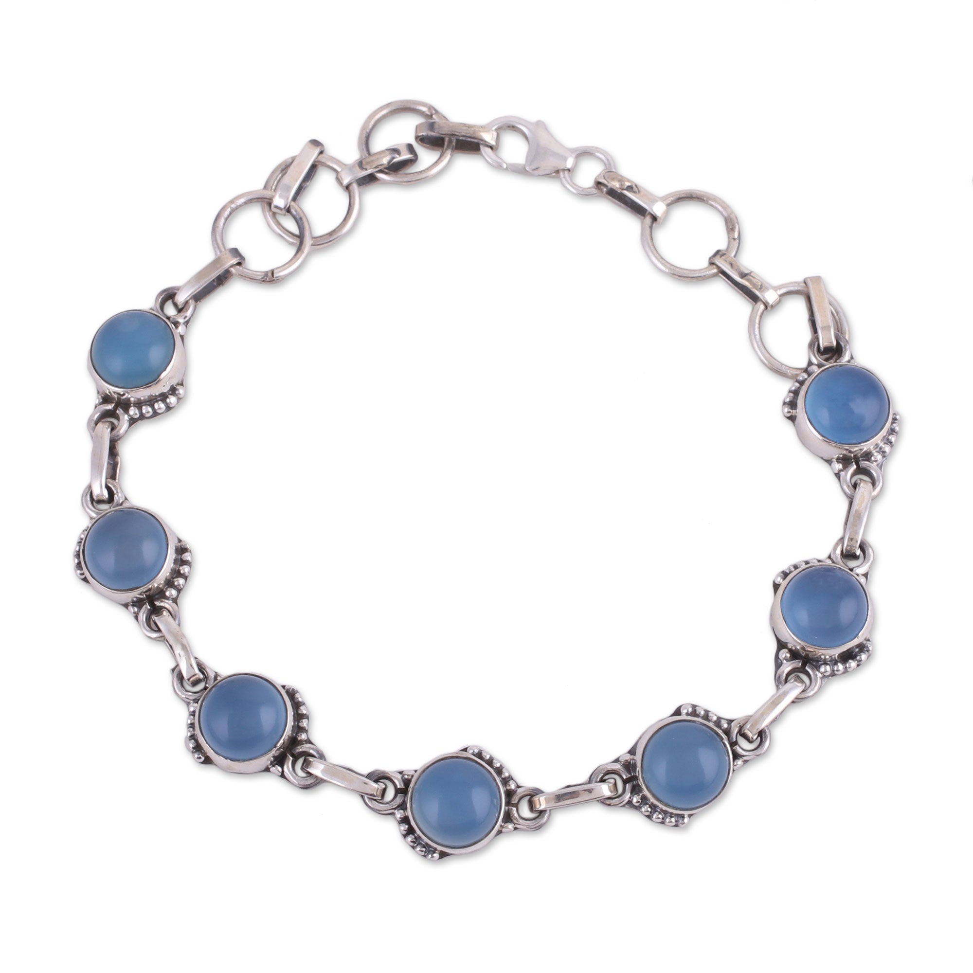 Premium Blue Chalcedony Sterling Silver Bracelet – Handcrafted Elegance from India