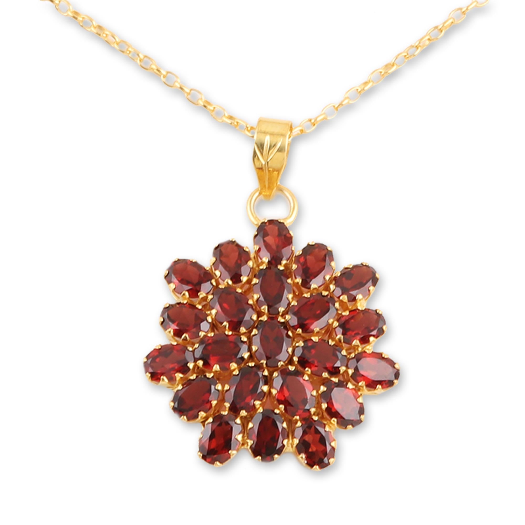 Premium Radiant Sign Gold-Plated Garnet Pendant Necklace