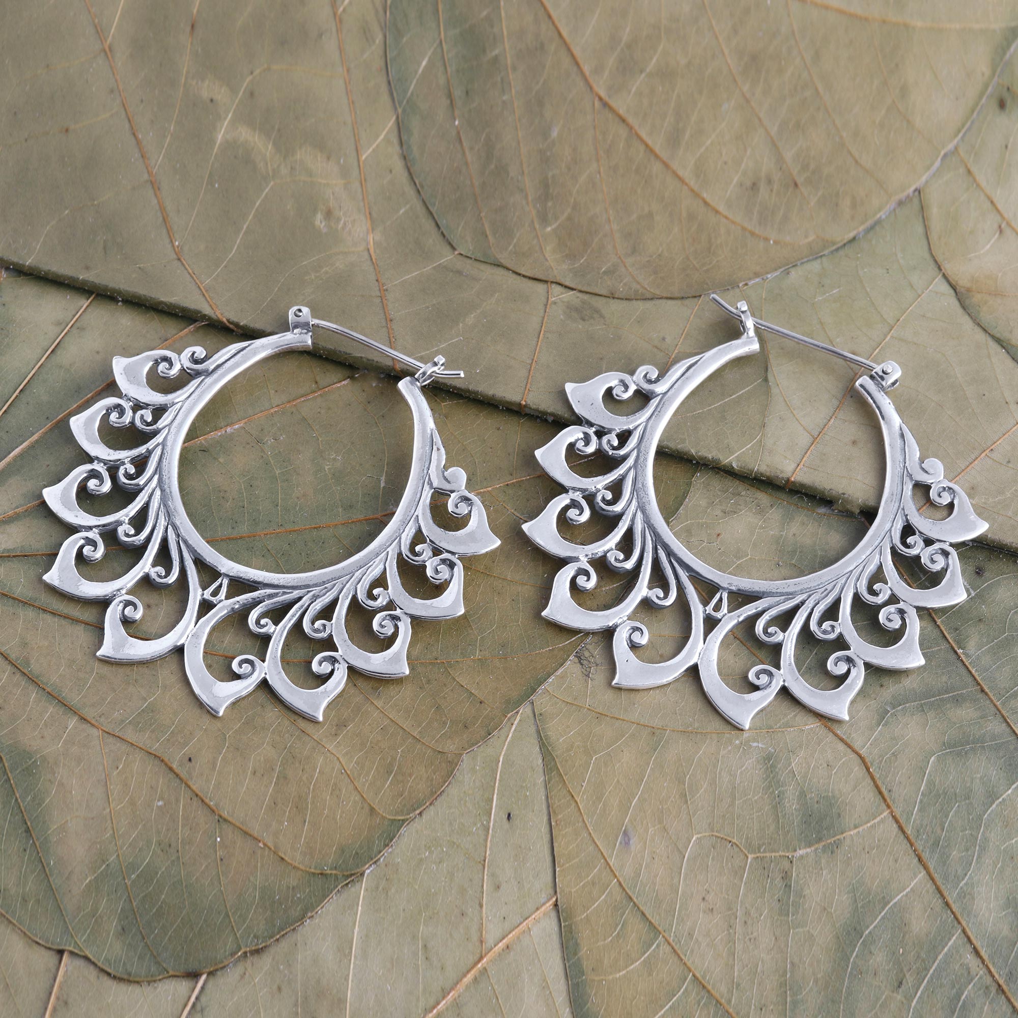 Premium Handcrafted Sterling Silver Floral Hoop Earrings