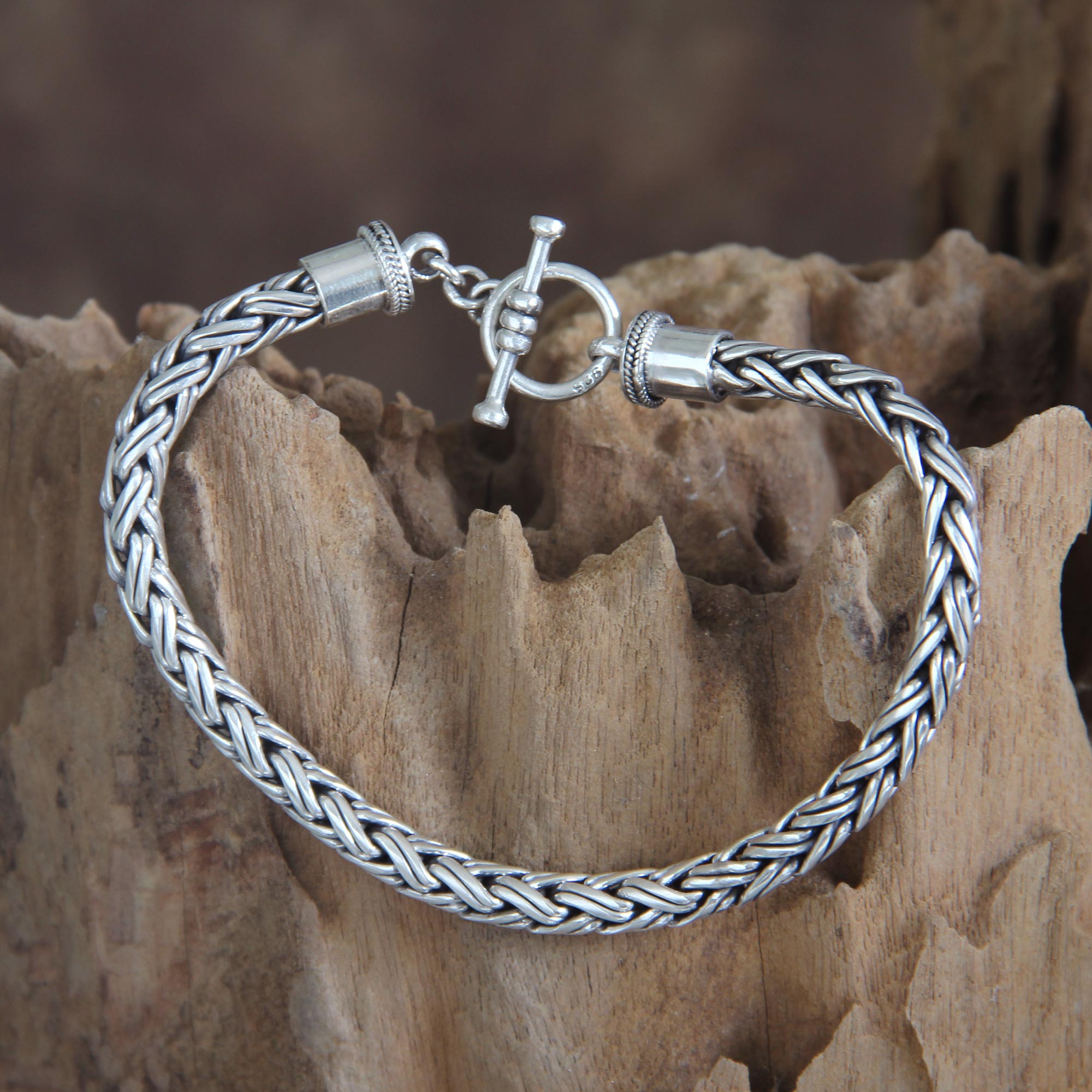 Premium Balinese Python Men's Sterling Silver Chain Bracelet - Ultimate Style from Indonesia