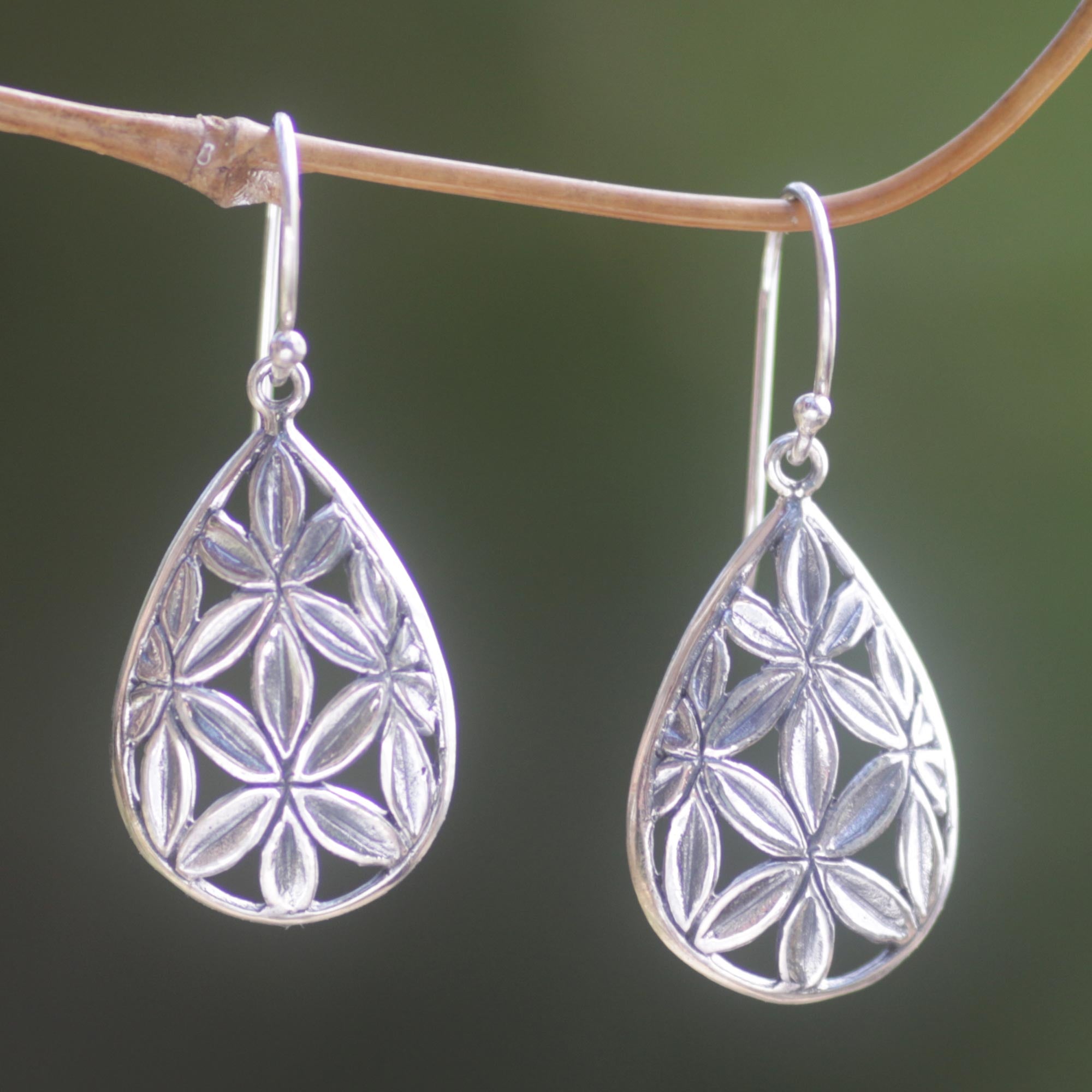 Premium Bamboo Leaf Sterling Silver Dangle Earrings – Handcrafted in Indonesia